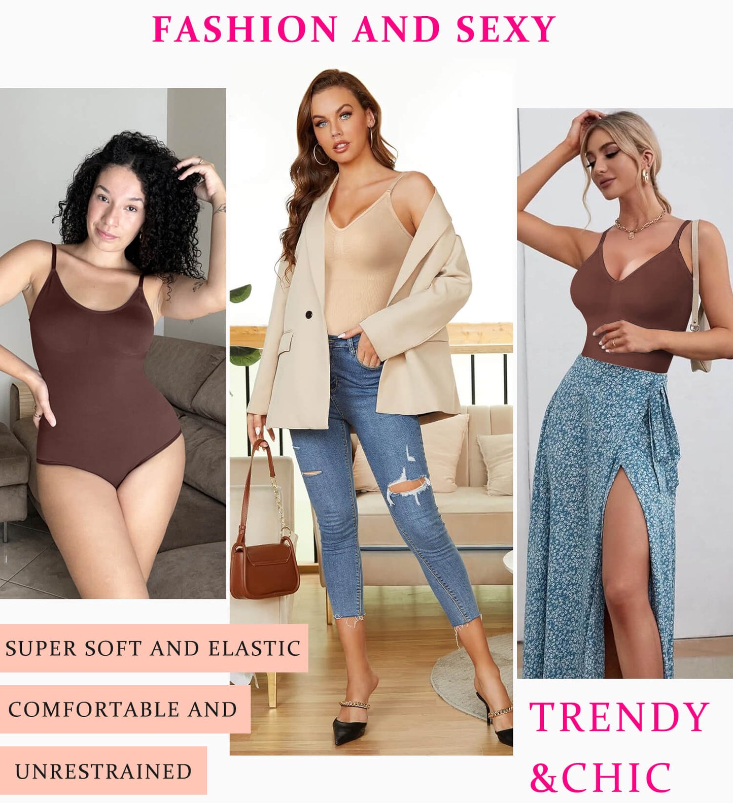 MANIFIQUE 3 Piece Shapewear Bodysuits Women Clothing Tummy Control Seamless Full Body Shaper V Neck Jumpsuits Top