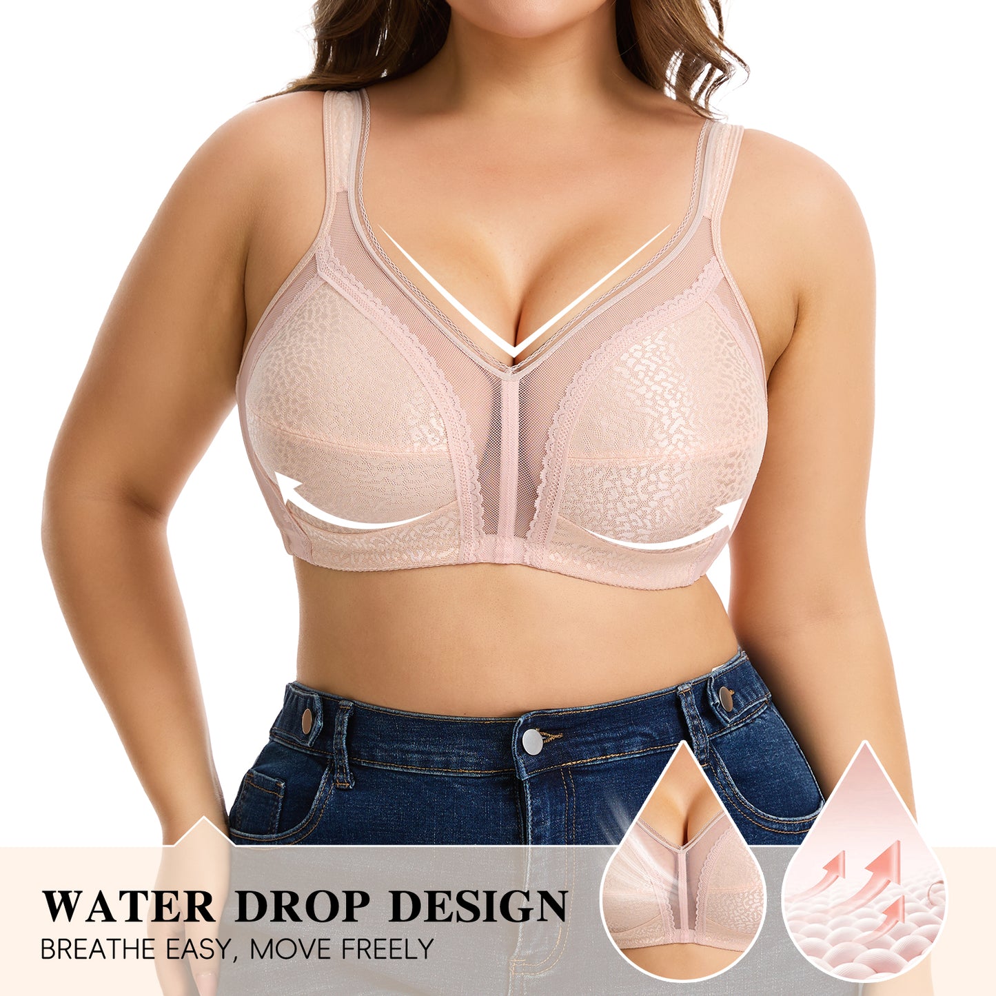 Vaslanda Women's Plus Size Full Coverage Bra Wireless Minimizer Bra No Underwire Comfort Everyday Bra for Full Figure XL-4XL