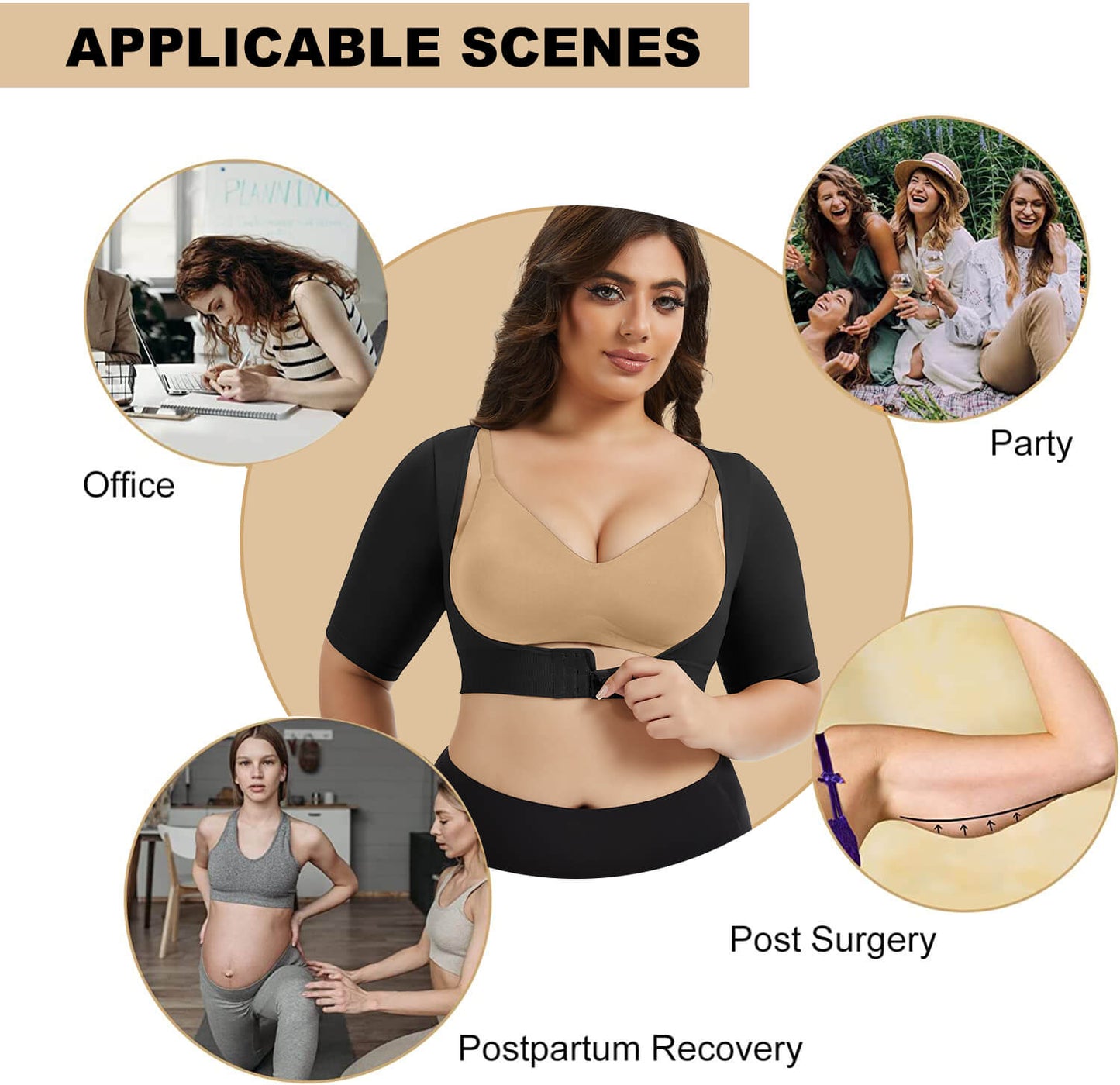 MANIFIQUE Women's Plus Size Shapewear Tops Post Surgery Compression Sleeve for Arm Shaper
