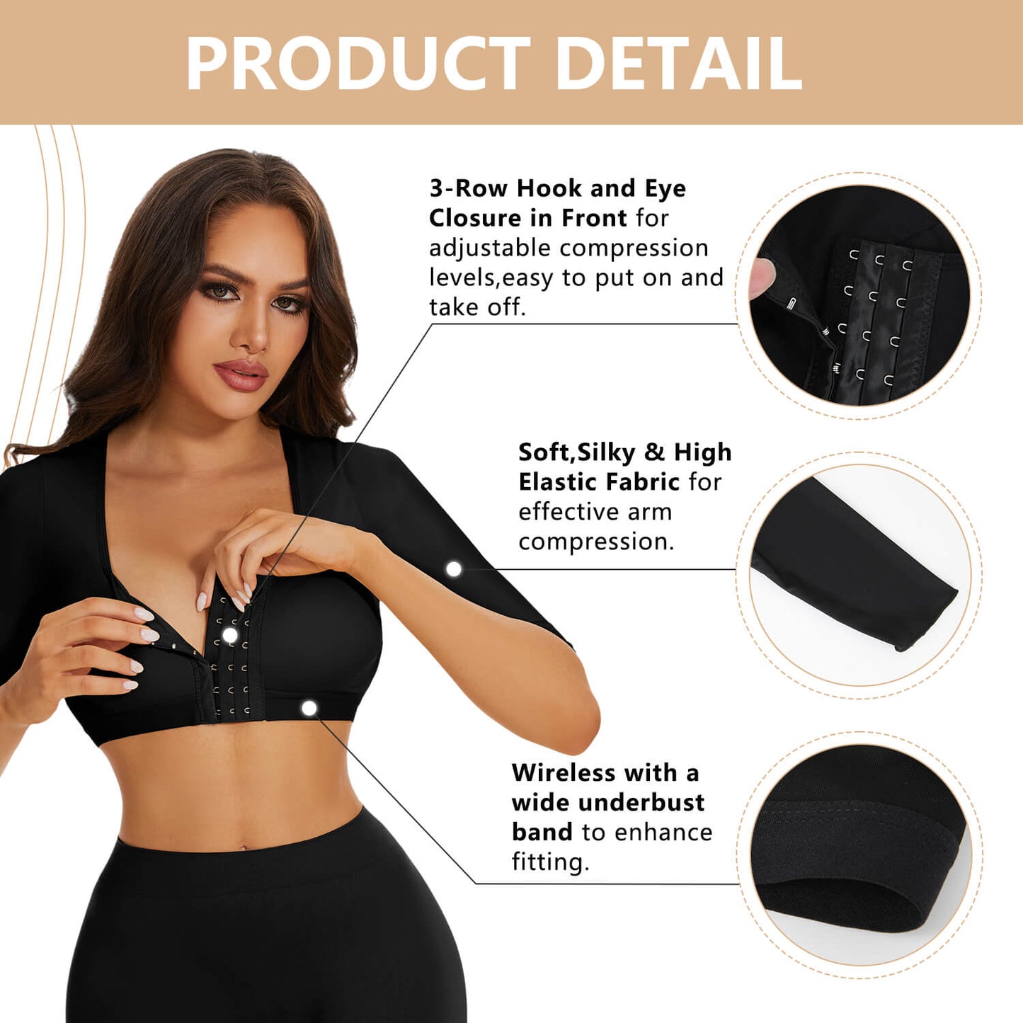 MANIFIQUE 2 Pack Arm Shaper for Women Post Surgery Arm Lipo Compression Sleeves Slimming Arm Faja Front Closure Shapewear Bra