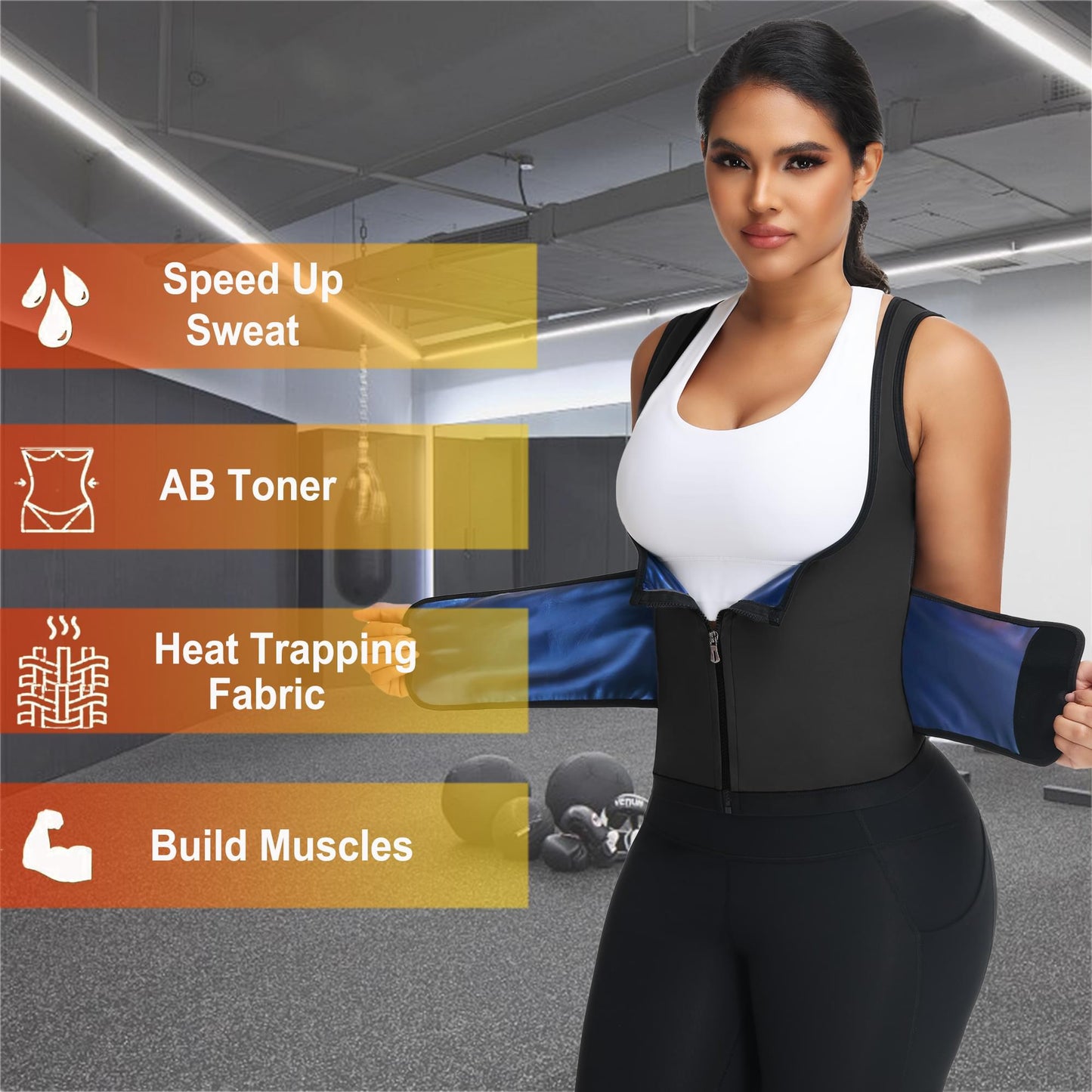 COMFREE Women Sauna Suit Waist Trainer Vest With Zipper Sweat Tank Top Body Shaper With Trimmer Belt