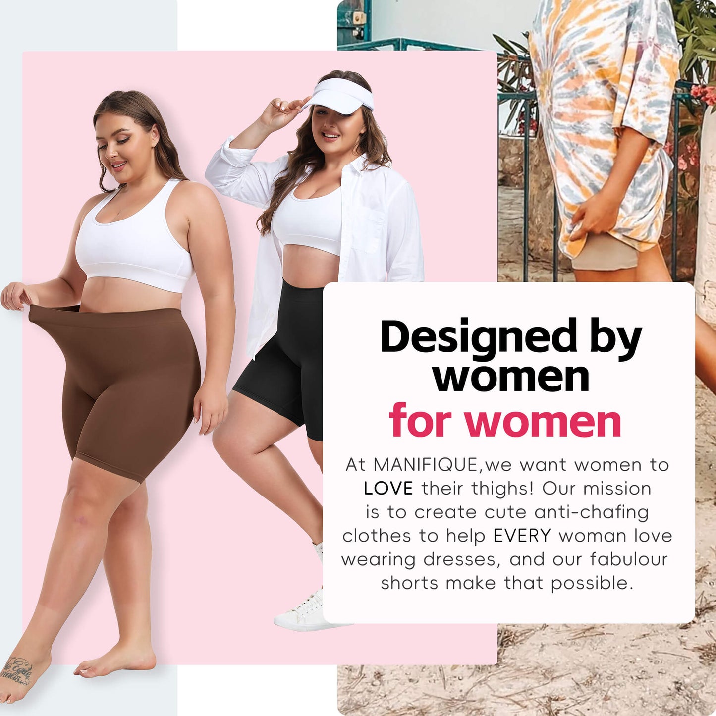 MANIFIQUE 3 Packs Plus Size Slip Shorts for Women Under Dress High Waisted Smoothing Shapewear Shorts