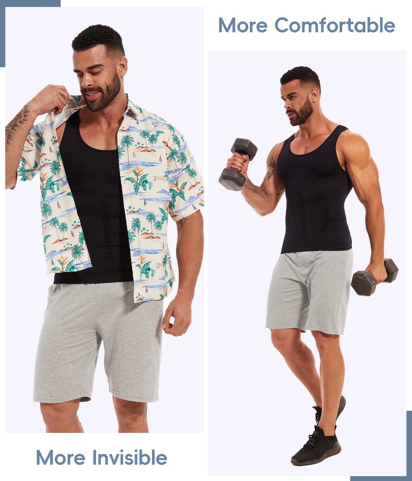 MANIFIQUE 2 Packs Compression Shirts for Men Gynecomastia Tank Tops Body Shaper Vest Slimming Base Layer Belly Control Undershirt