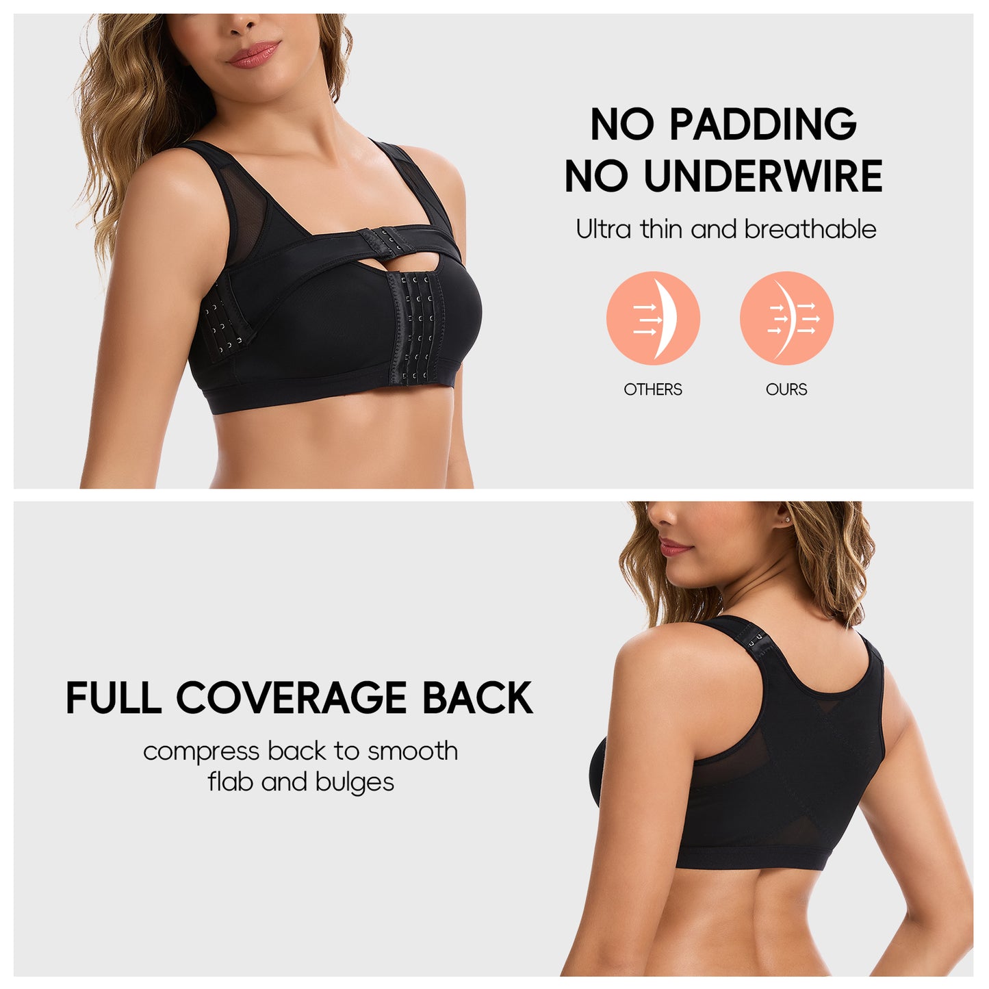 Vaslanda Mastectomy Bras for Women Front Closure Post Surgery Compression Bras Breast Augmentation Mastectomy Bra