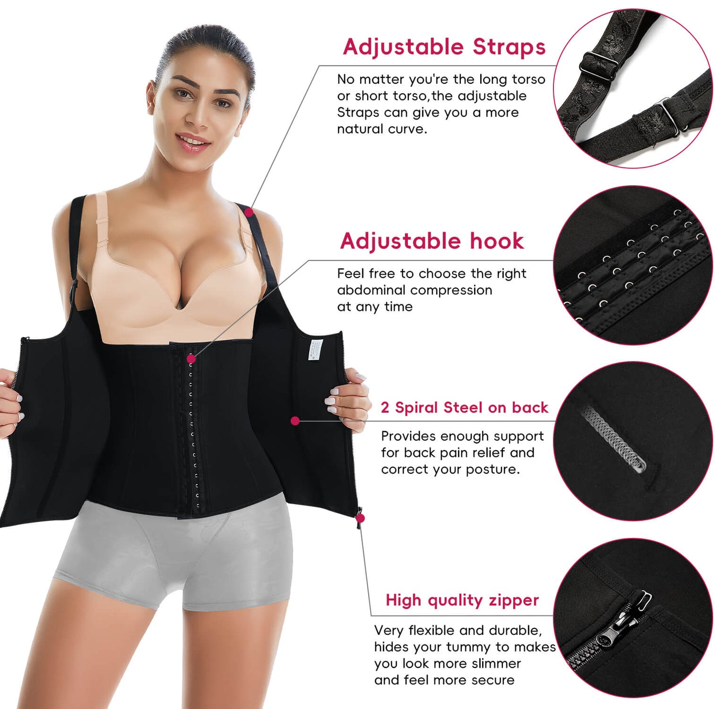 MANIFIQUE Waist Trainer for Women Corset Tops Tummy Control Shapewear Sport Girdle Workout Beige Vest