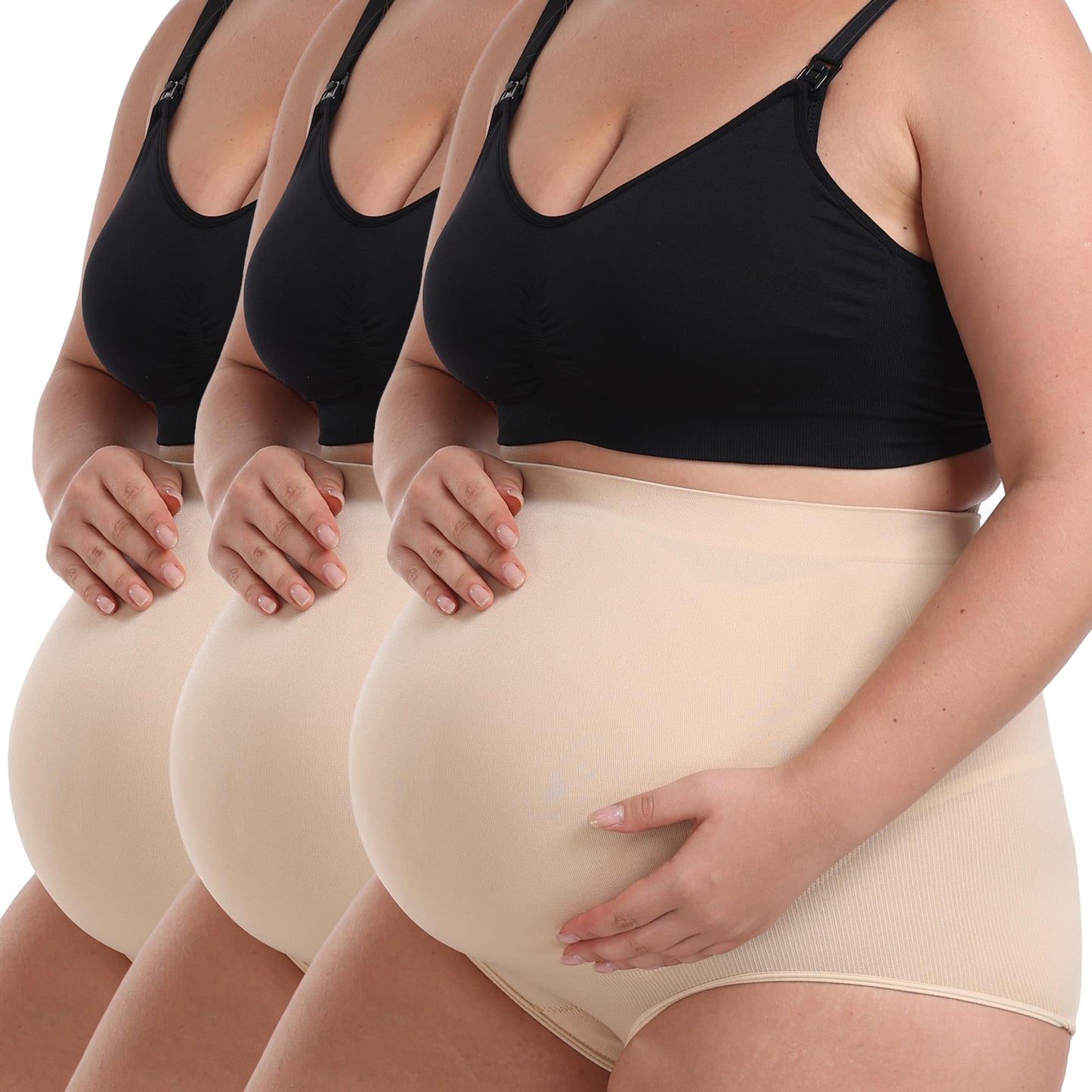 COMFREE 3 Pack Women's Maternity High Waist Underwear Pregnancy Soft Belly Support Panties Over Bump