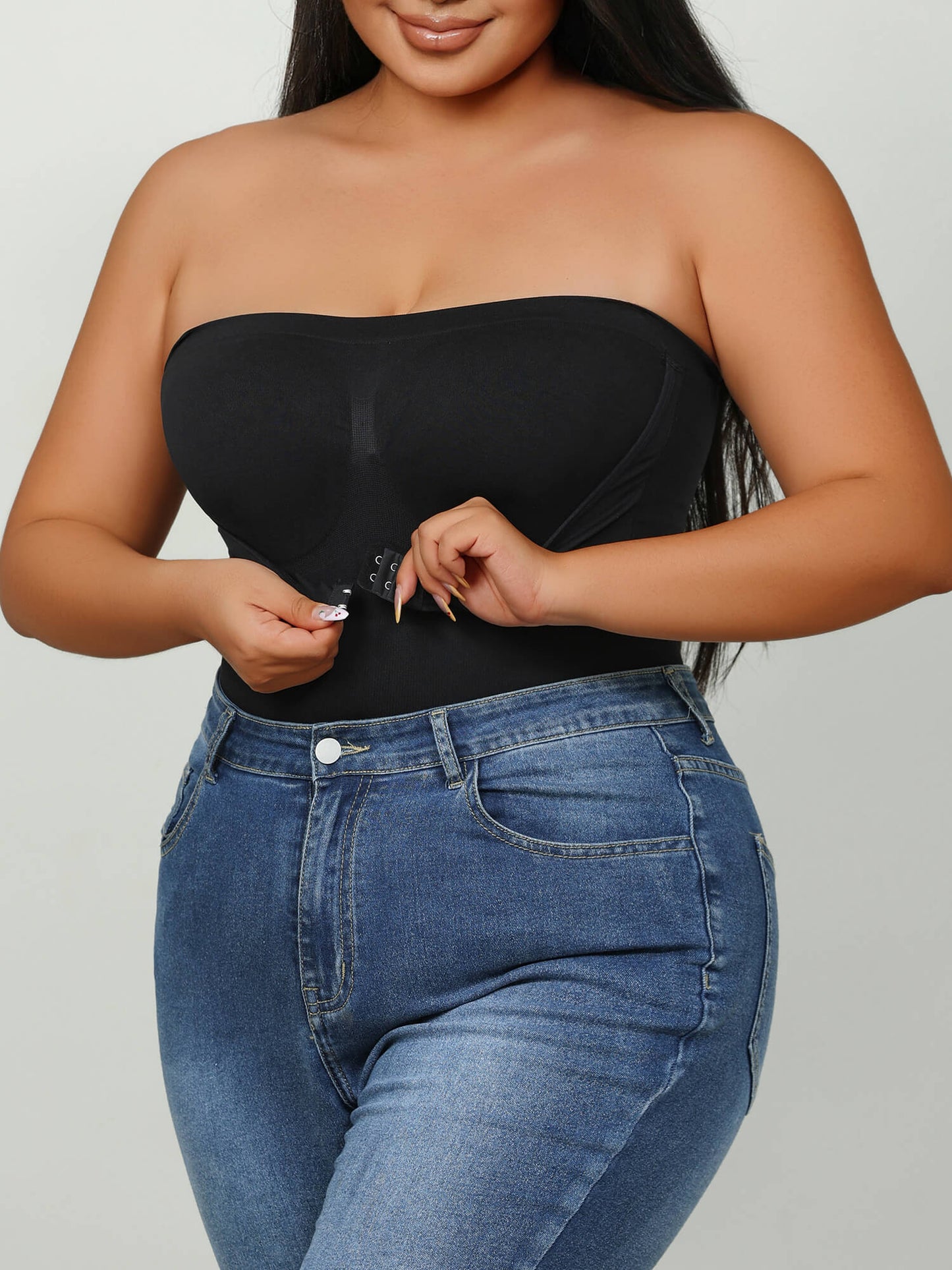 MANIFIQUE Plus Size Strapless Bodysuit for Women Tummy Control Shapewear Seamless Faja Body Shaper with Removable Straps