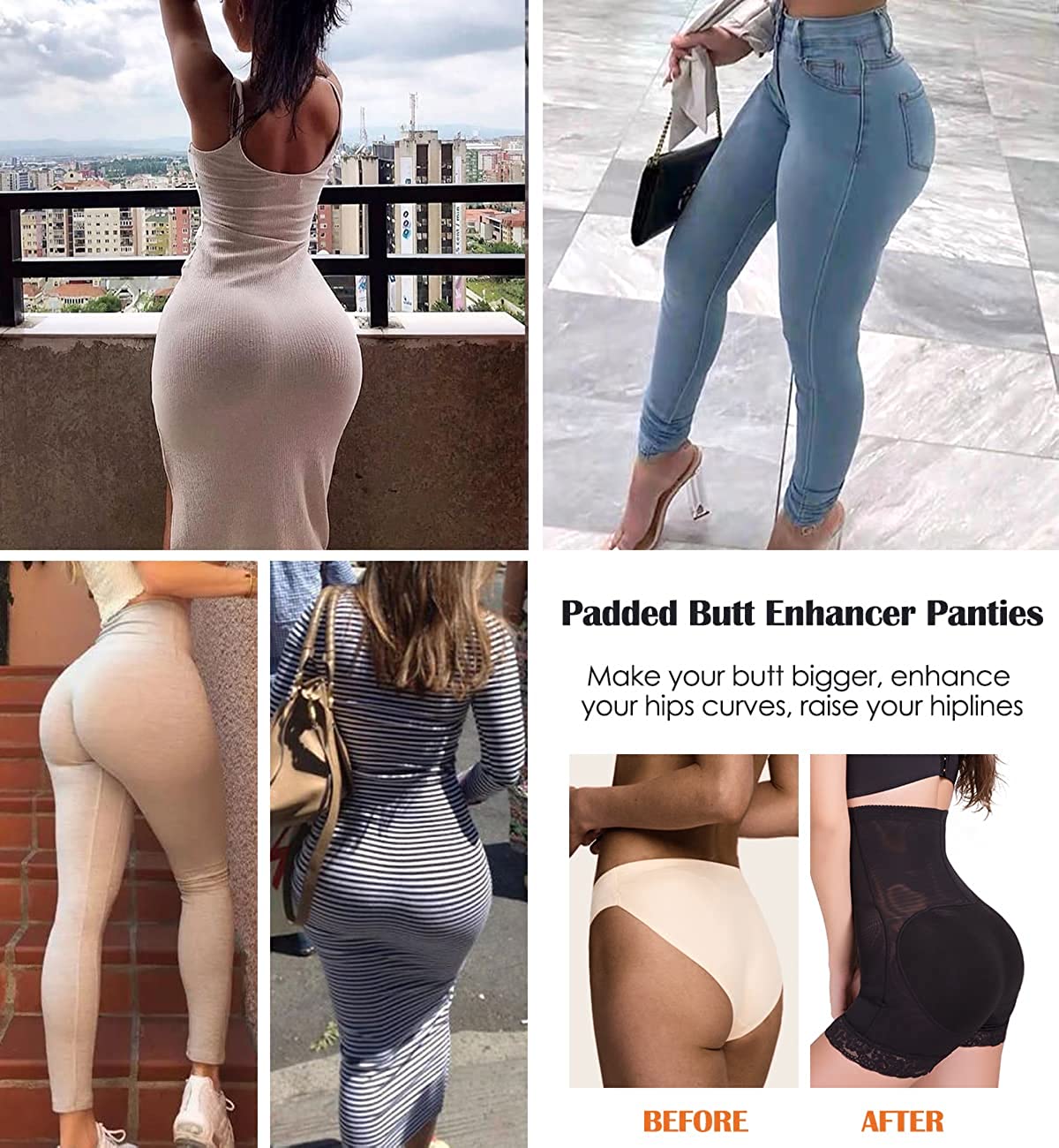 Vaslanda Women Butt Lifter Padded Panties Lace Hip Enhancer Underwear Seamless Booty Shorts