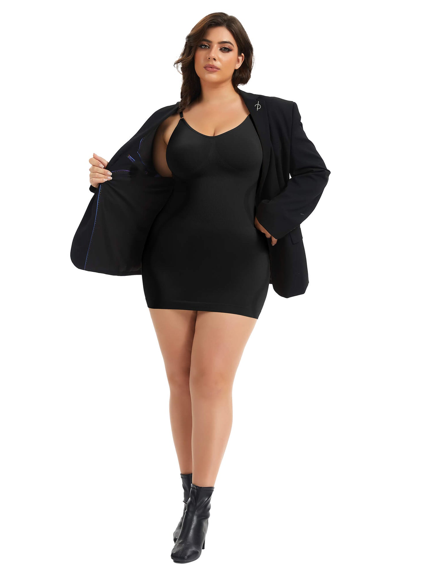 MANIFIQUE Plus Size Shapewear Slip Dress for Women Under Dress Seamless Tummy Control Smoothing V-Neck Cami Dress