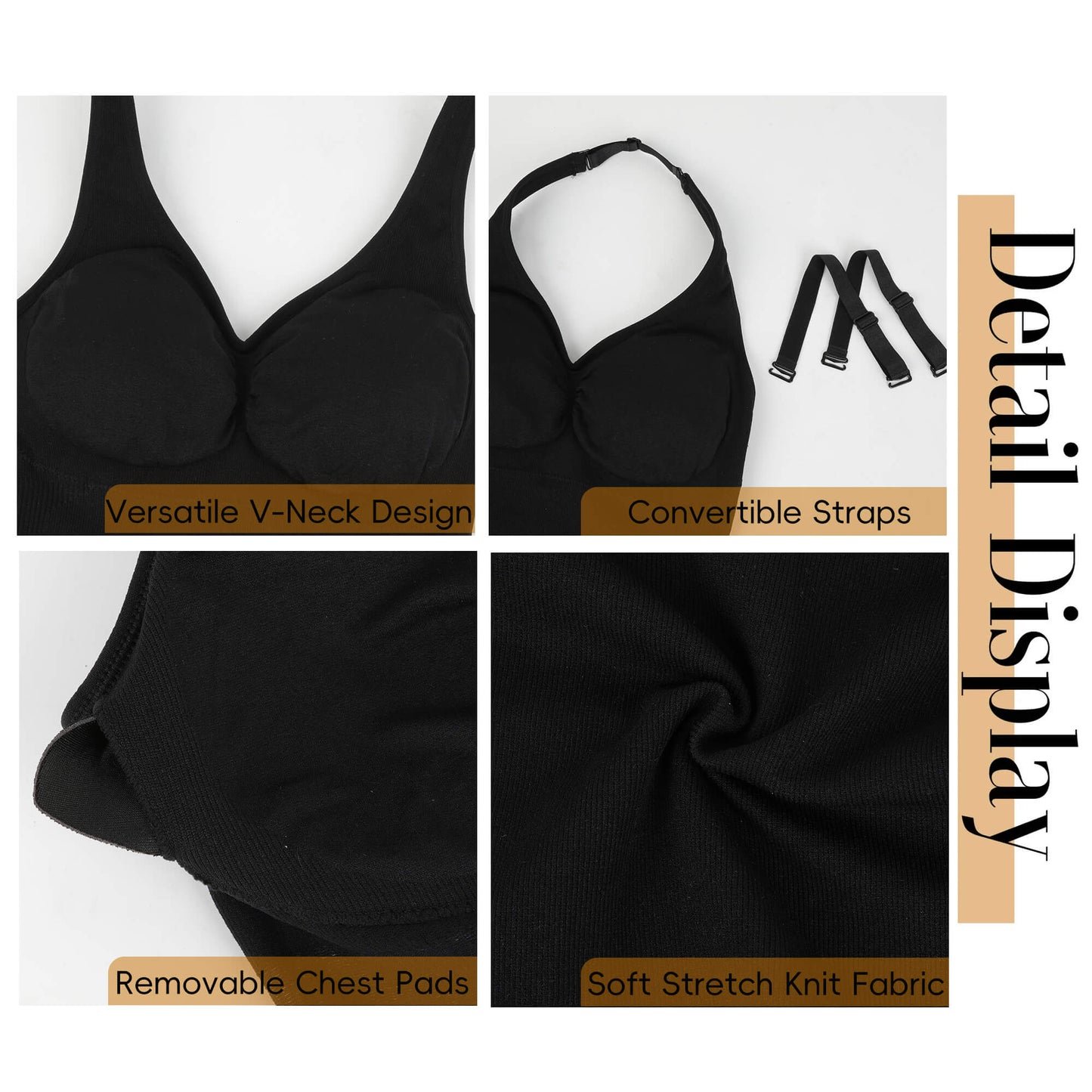 MANIFIQUE Halter Tops for Women with Built in Bras V Neck Slim Fit Cami Backless Trendy Going Out Tops