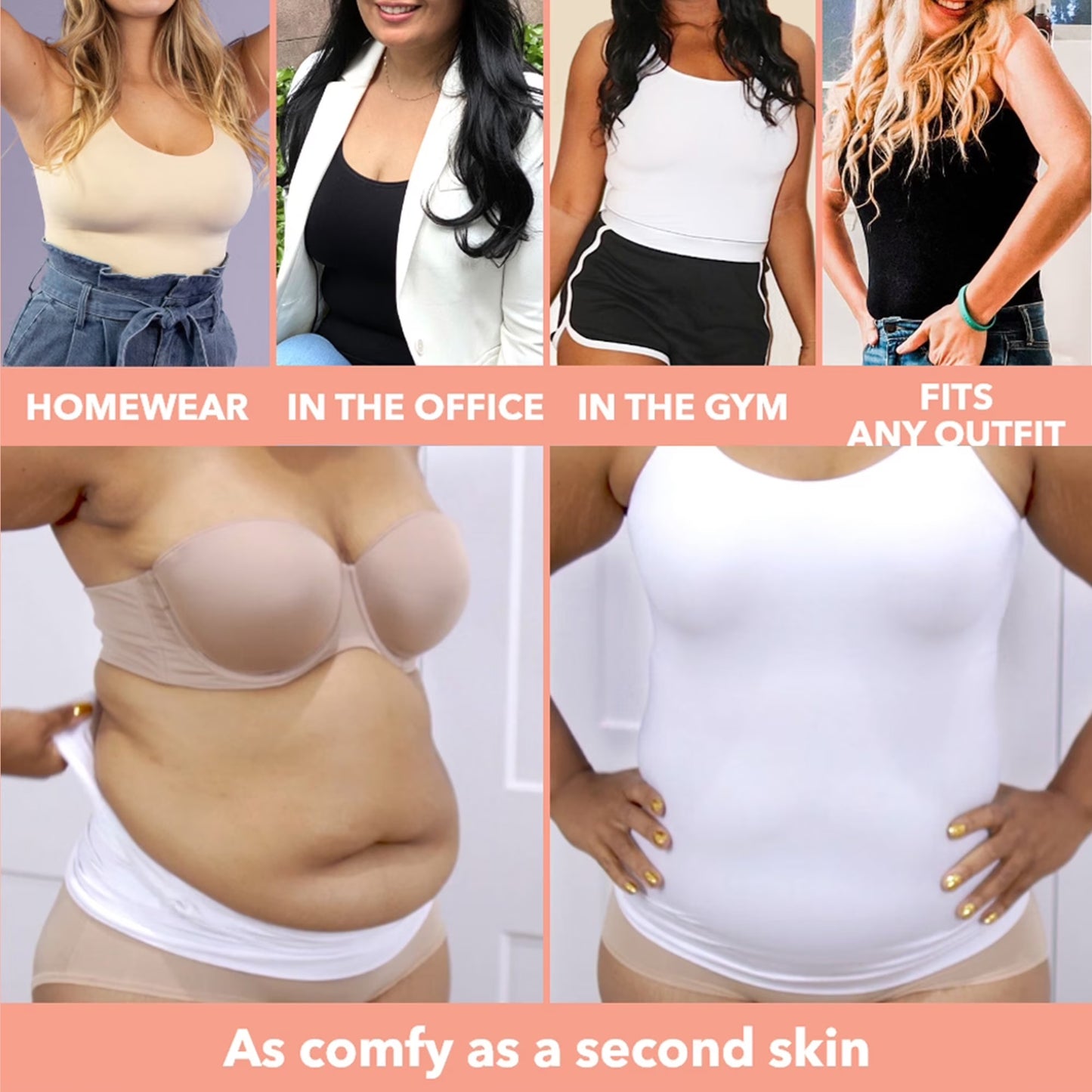 COMFREE Shapewear Camisoles with Built in Bra Tummy Control Compression Tank Tops for Women Body Shaper Padded Tanks