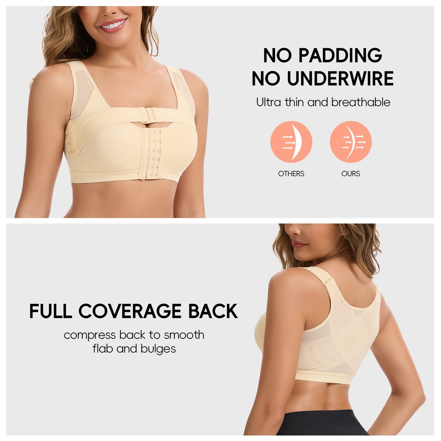 Vaslanda Mastectomy Bras for Women Front Closure Post Surgery Compression Bras Breast Augmentation Mastectomy Bra