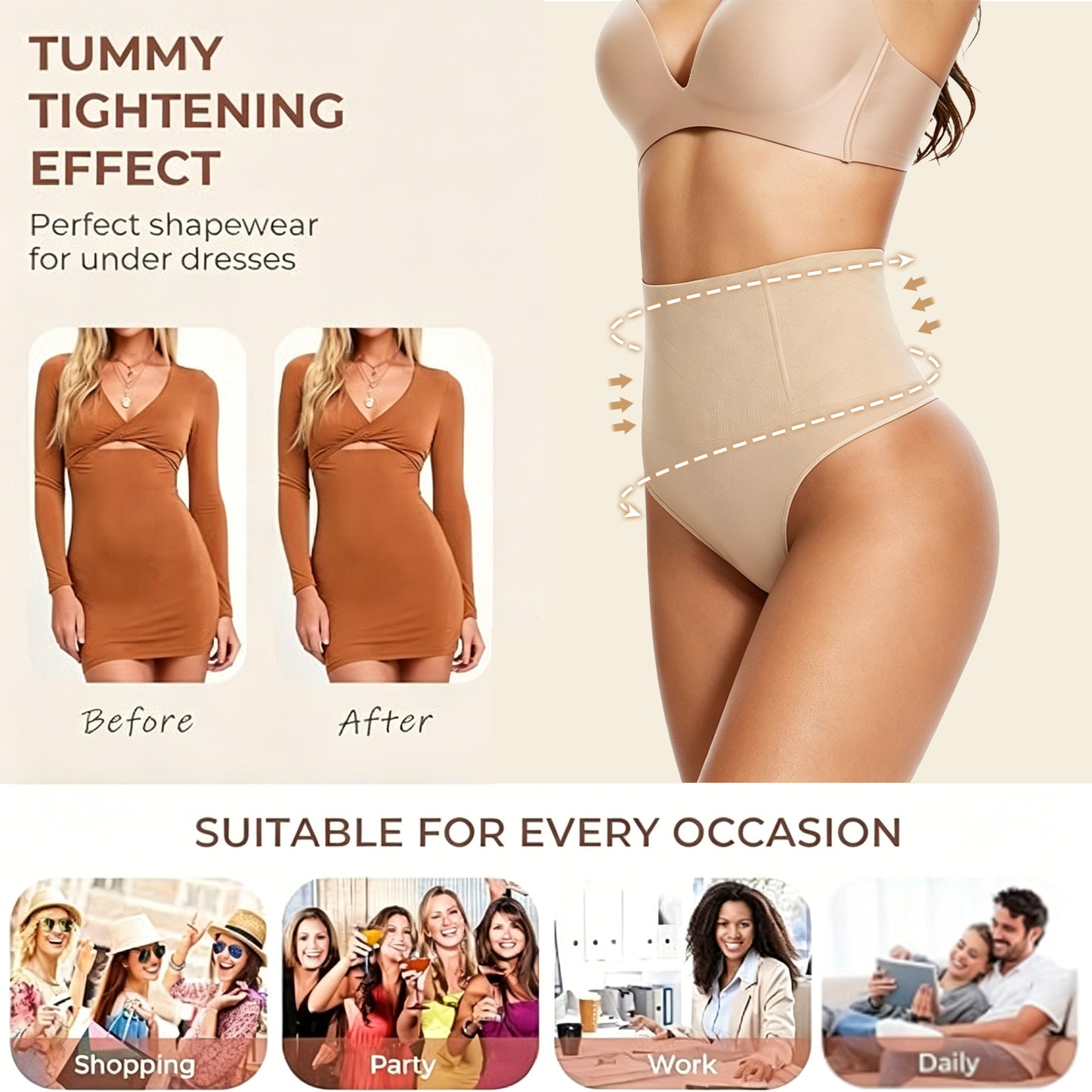 Vaslanda 2-Pack Thong Shapewear Tummy Control Underwear for Women Seamless Body Shaper Panties