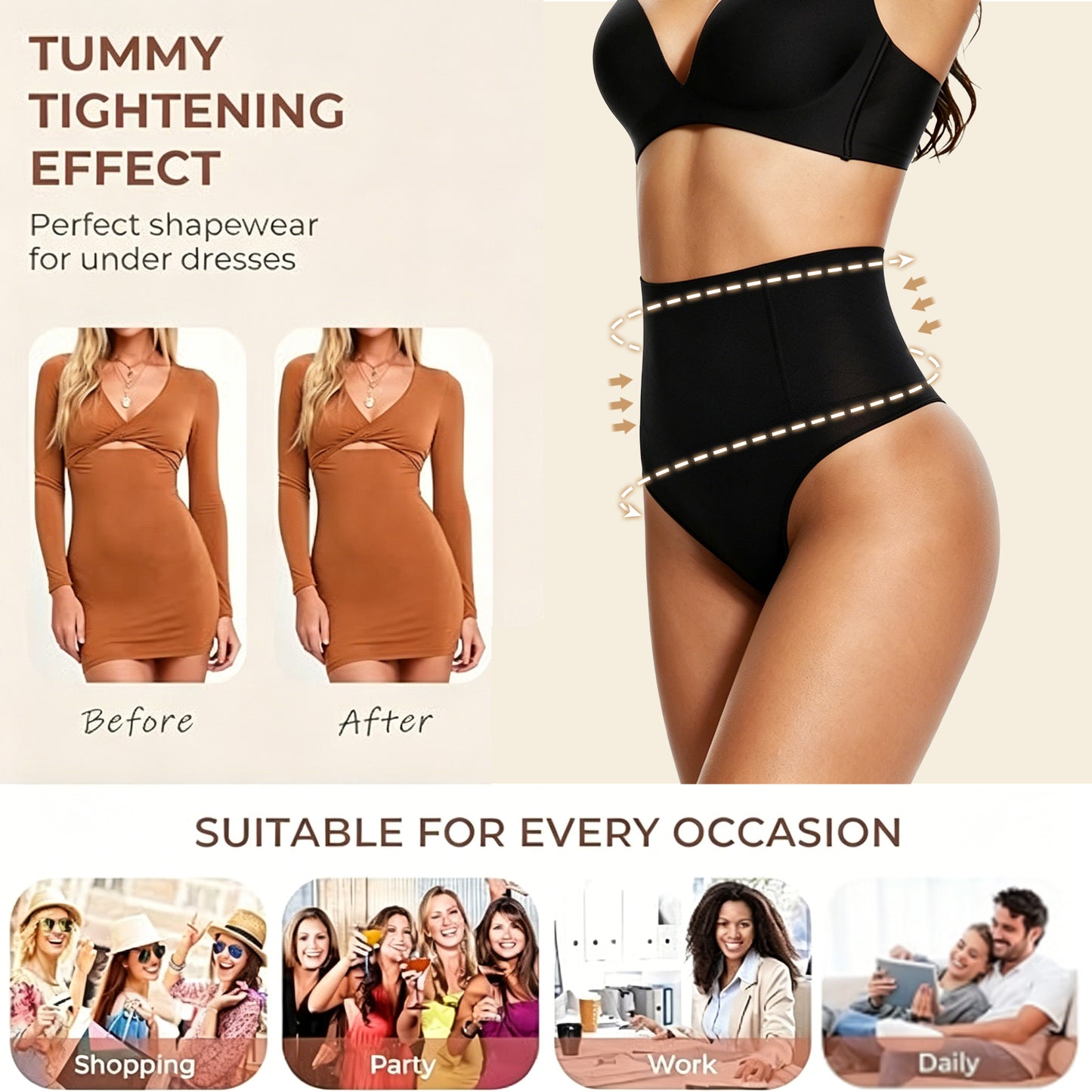 Vaslanda 2-Pack Thong Shapewear Tummy Control Underwear for Women Seamless Body Shaper Panties