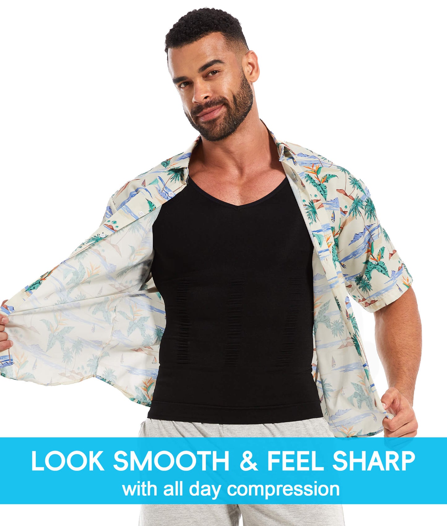 MANIFIQUE Gynecomastia Compression Shirts for Men, Shapewear Slimming Body Shaper Undershirt, V-Neck Baselayer T-Shirt Workout