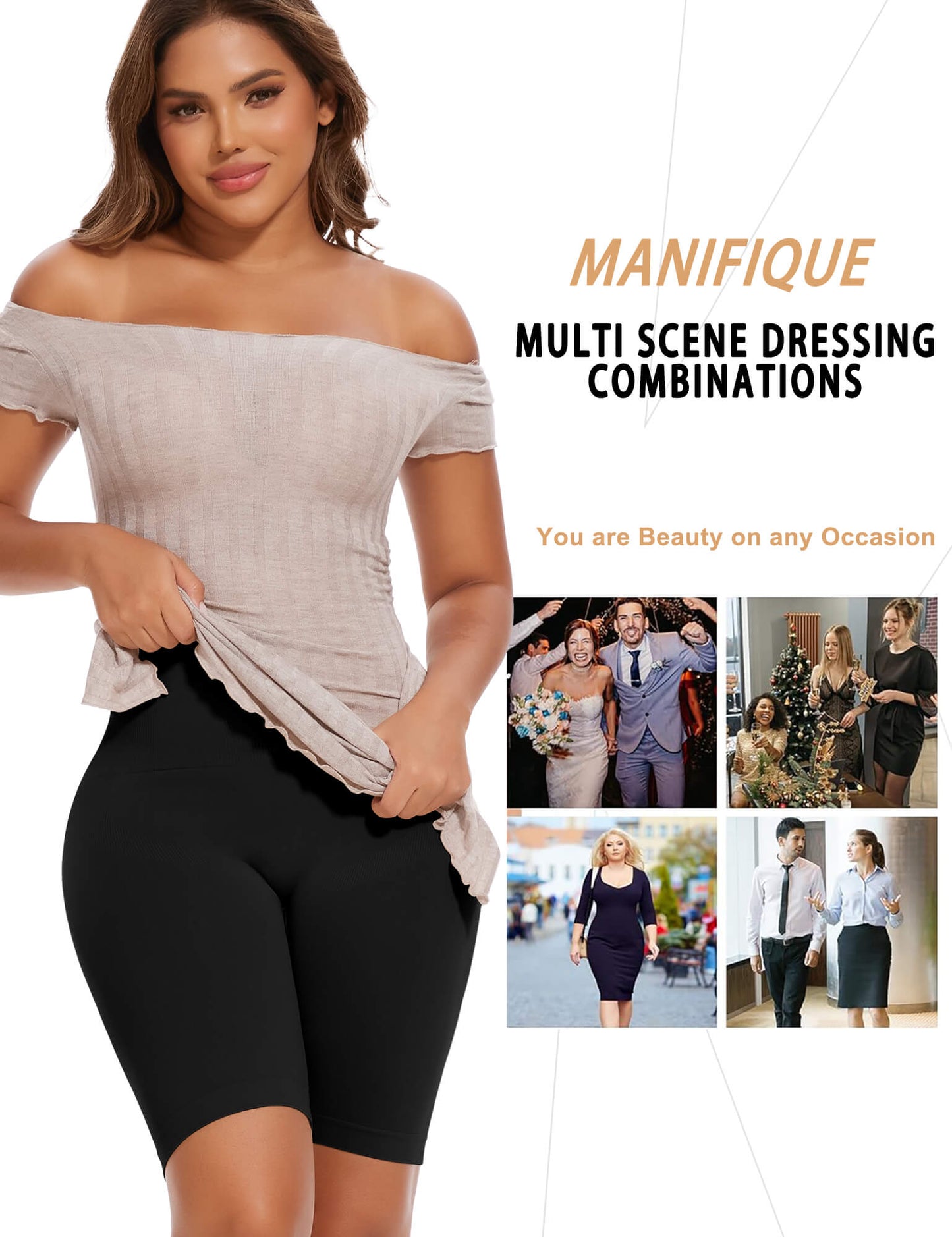 MANIFIQUE Shapewear for Women Tummy Control, High Waisted Faja Body Shaper Shorts Thigh Slimmer Girdle