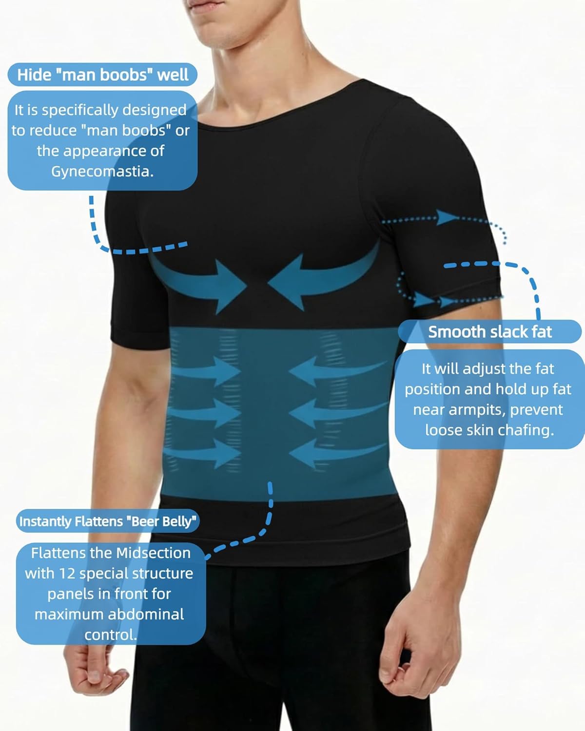 MANIFIQUE Gynecomastia Short Sleeve Slimming Compression Shirt Men, Shapewear Mens Tank Top Body Shaper, Athletic Workout Shirts