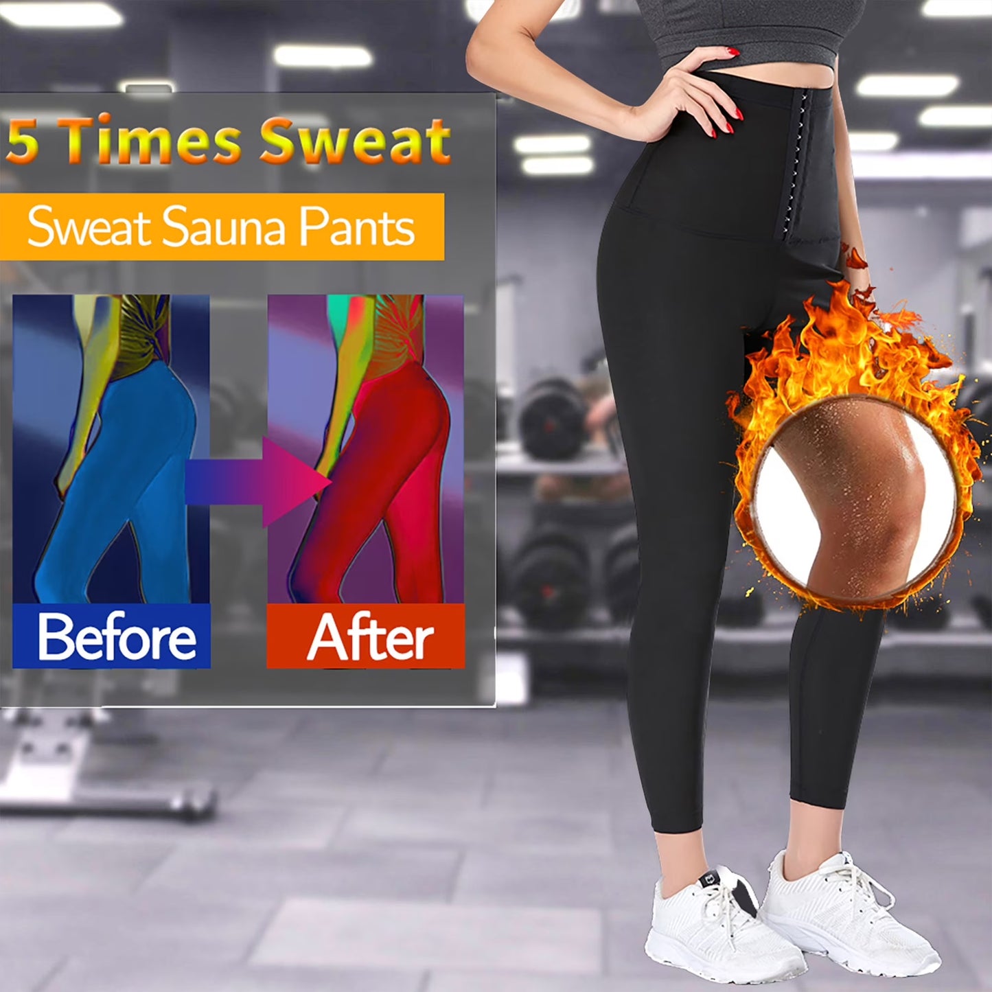 COMFREE Sauna Sweat Suit for Women High Waist Compression Leggings Waist Trainer Body Shaper Sauna Suit