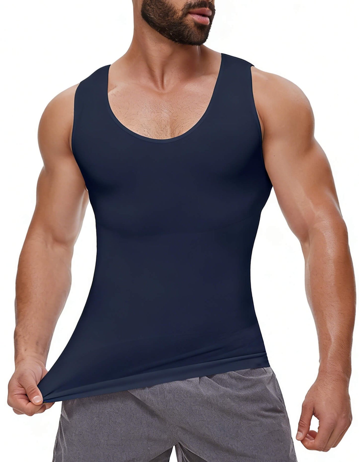 MANIFIQUE 2 Packs Gynecomastia Compression Shirts for Men - Sleeveless Slimming Undershirts Tummy Control and Body Shaper Tank Top