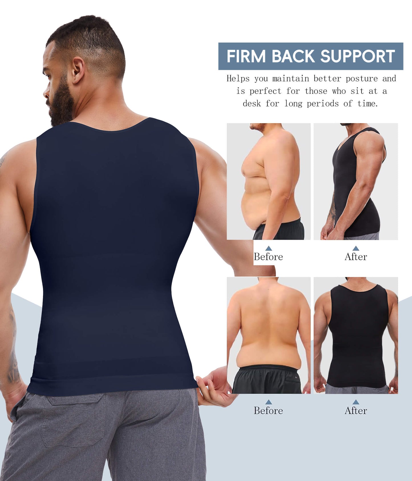MANIFIQUE 2 Packs Gynecomastia Compression Shirts for Men - Sleeveless Slimming Undershirts Tummy Control and Body Shaper Tank Top
