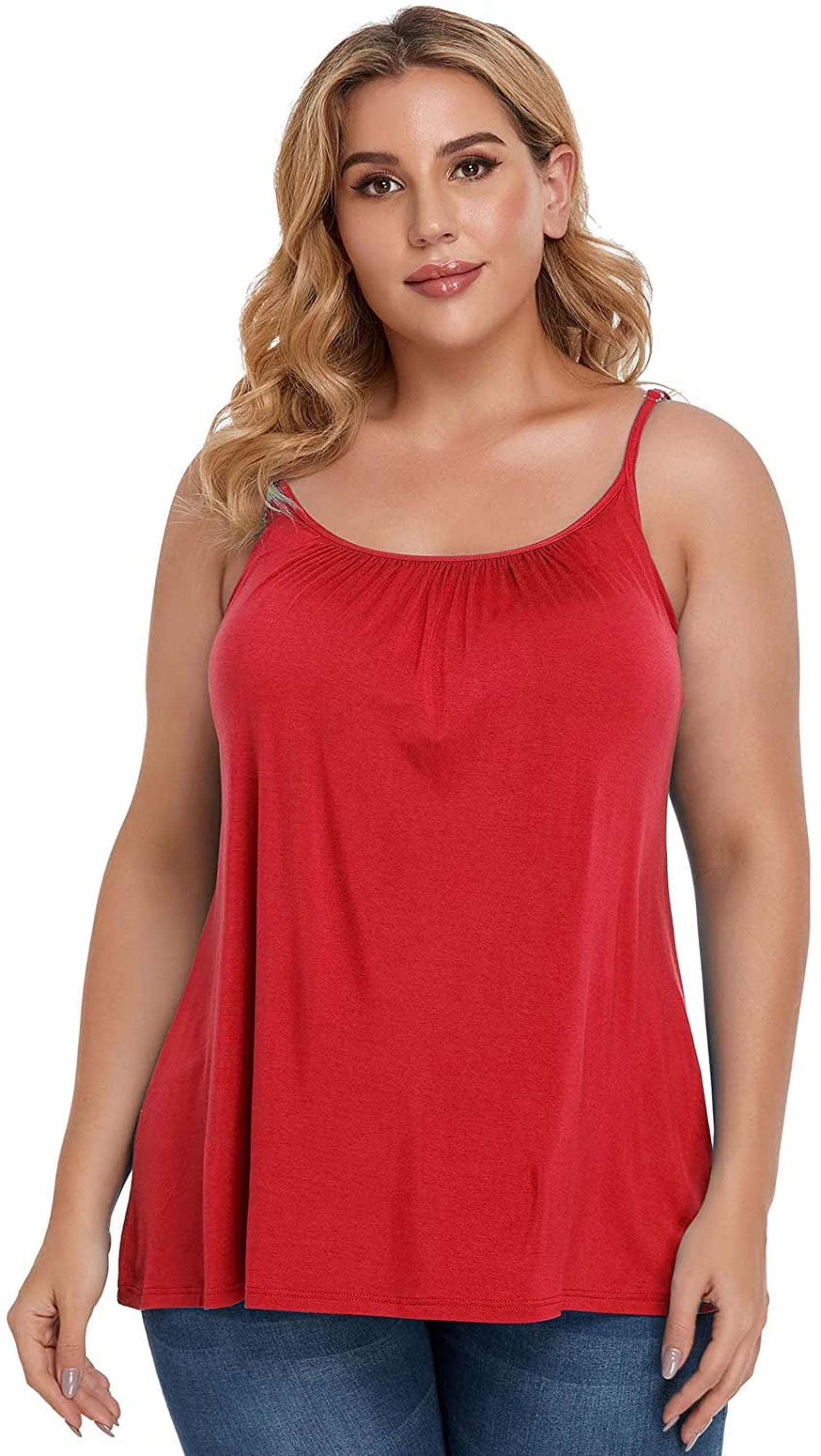 COMFREE Women's Camisole with Built in Bra Plus Size Tank Top Cami Flowy Casual Tops with Adjustable Strap (S-4XL)