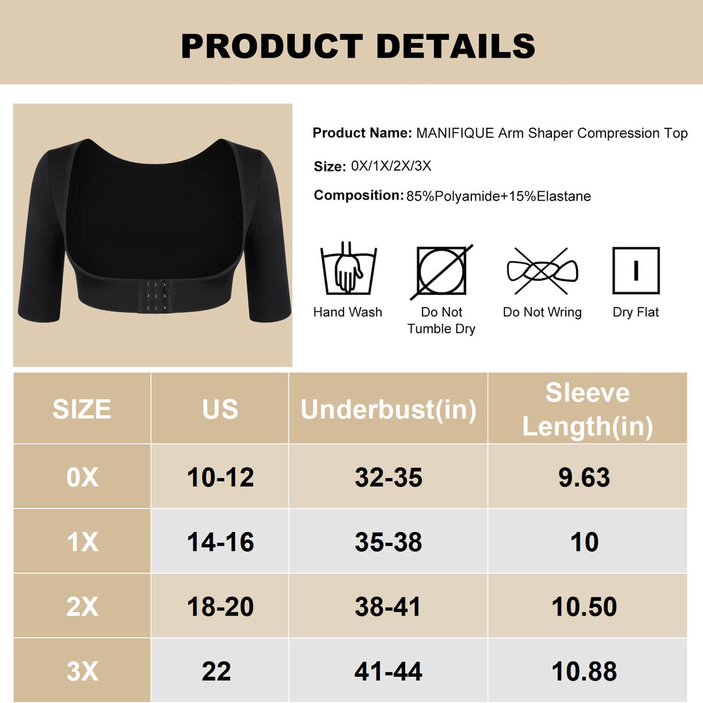 MANIFIQUE Women's Plus Size Shapewear Tops Post Surgery Compression Sleeve for Arm Shaper