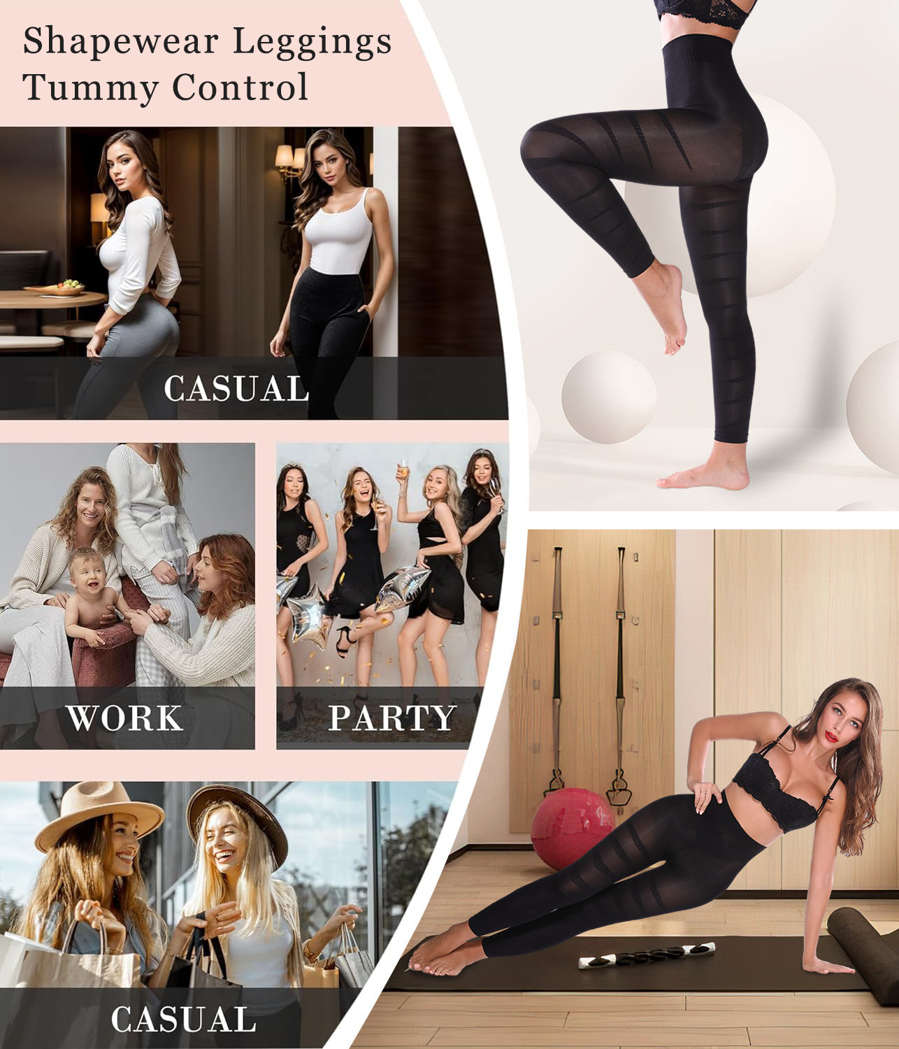 MANIFIQUE 2 Pieces Compression Leggings for Women Tummy Control Butt Lifting Shapewear High Waist Thigh Slimmer Pants Body Shaper