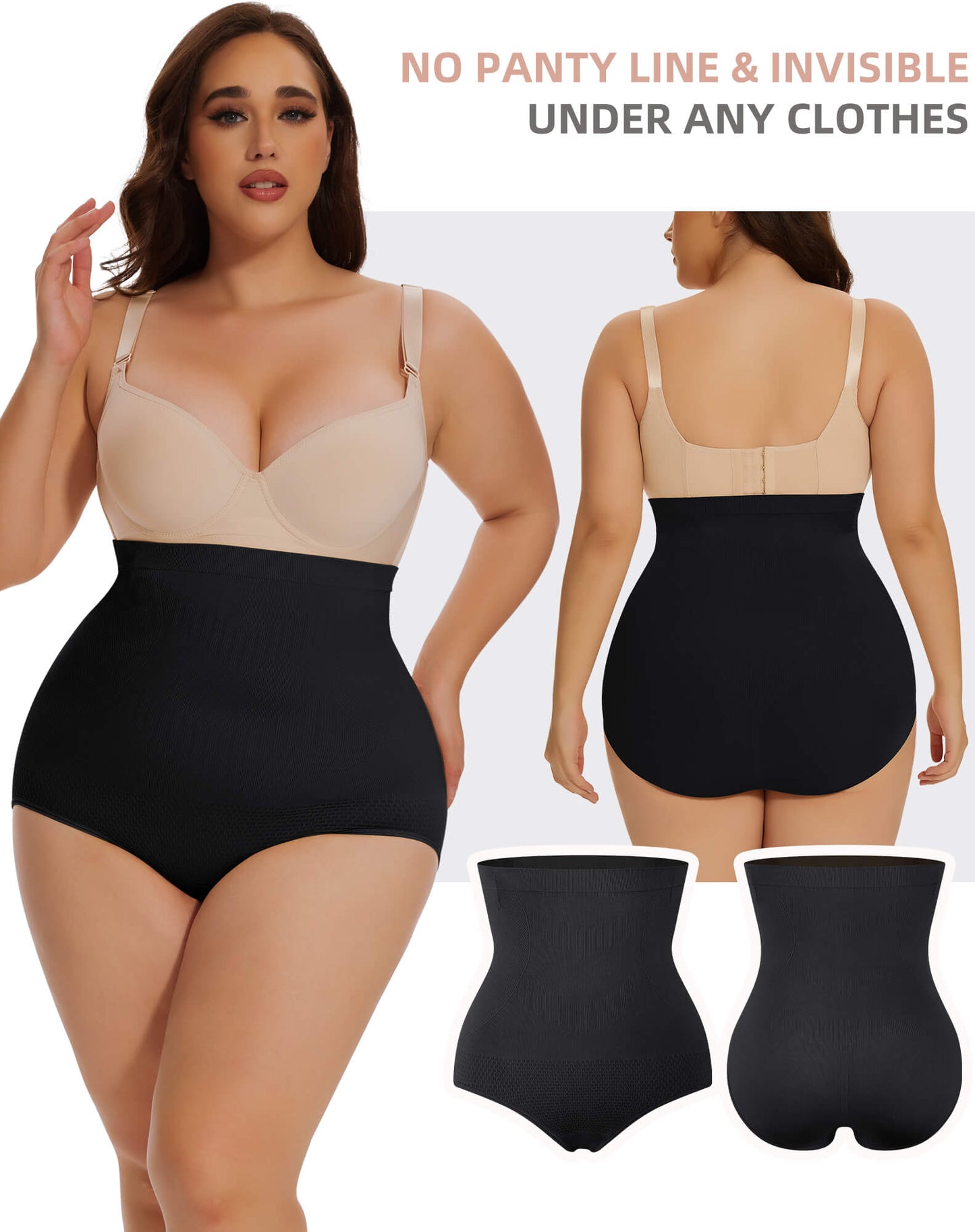 MANIFIQUE Plus Size Body Shaper Tummy Control Panty - Shapewear for Women, Black+Beige, 2-Pack