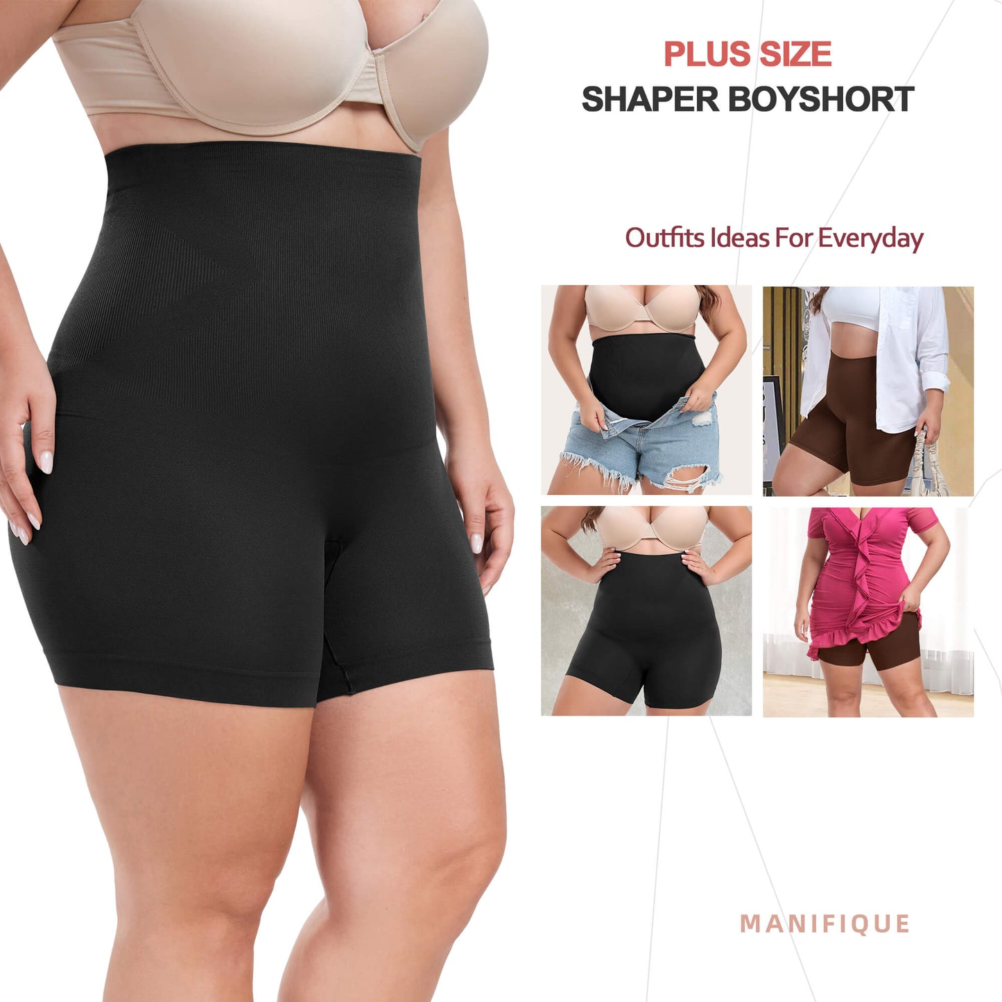 MANIFIQUE Plus Size Shapewear Shorts - High Compression Shapewear for Women Tummy Control - Boy Shorts for Women
