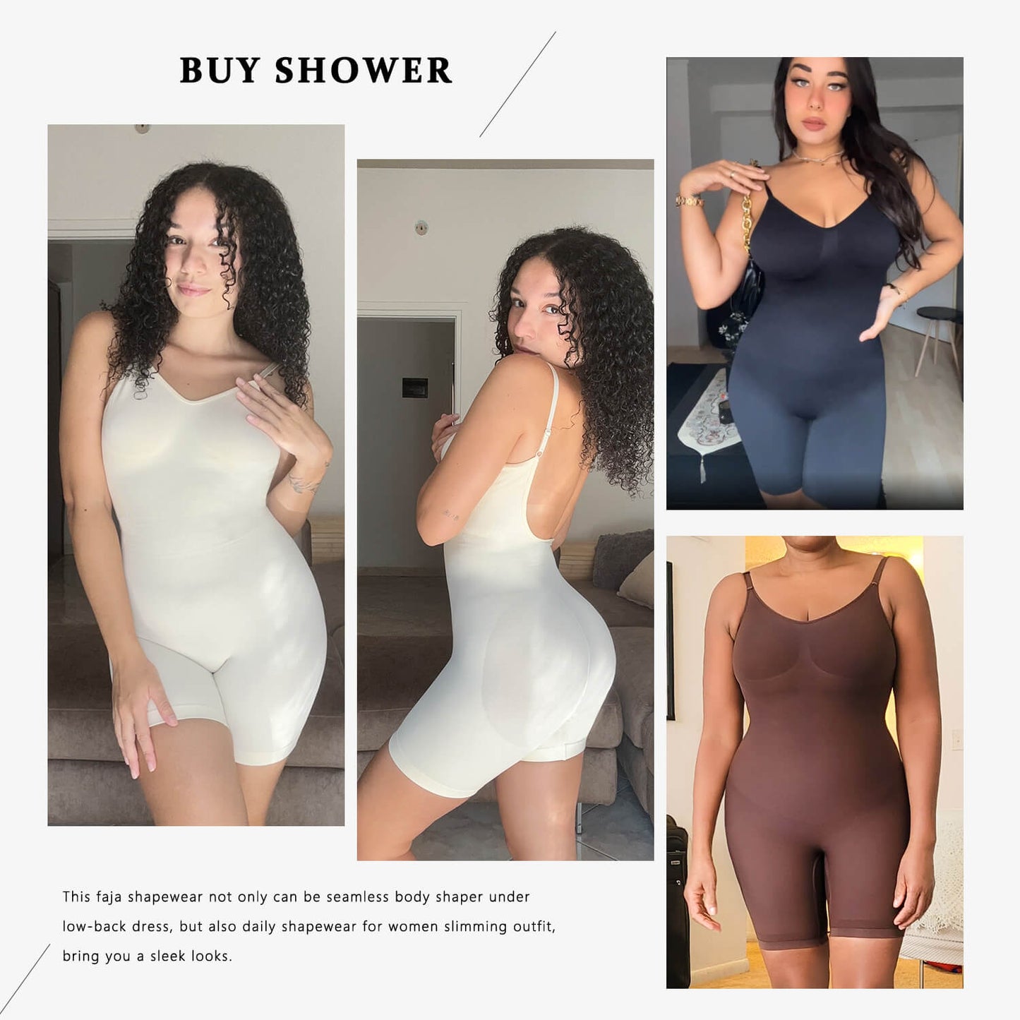 MANIFIQUE 3 Packs Low Back Mid Thigh Bodysuit Shapewear for Women Tummy Control Butt Lifter Backless Faja Body Shaper
