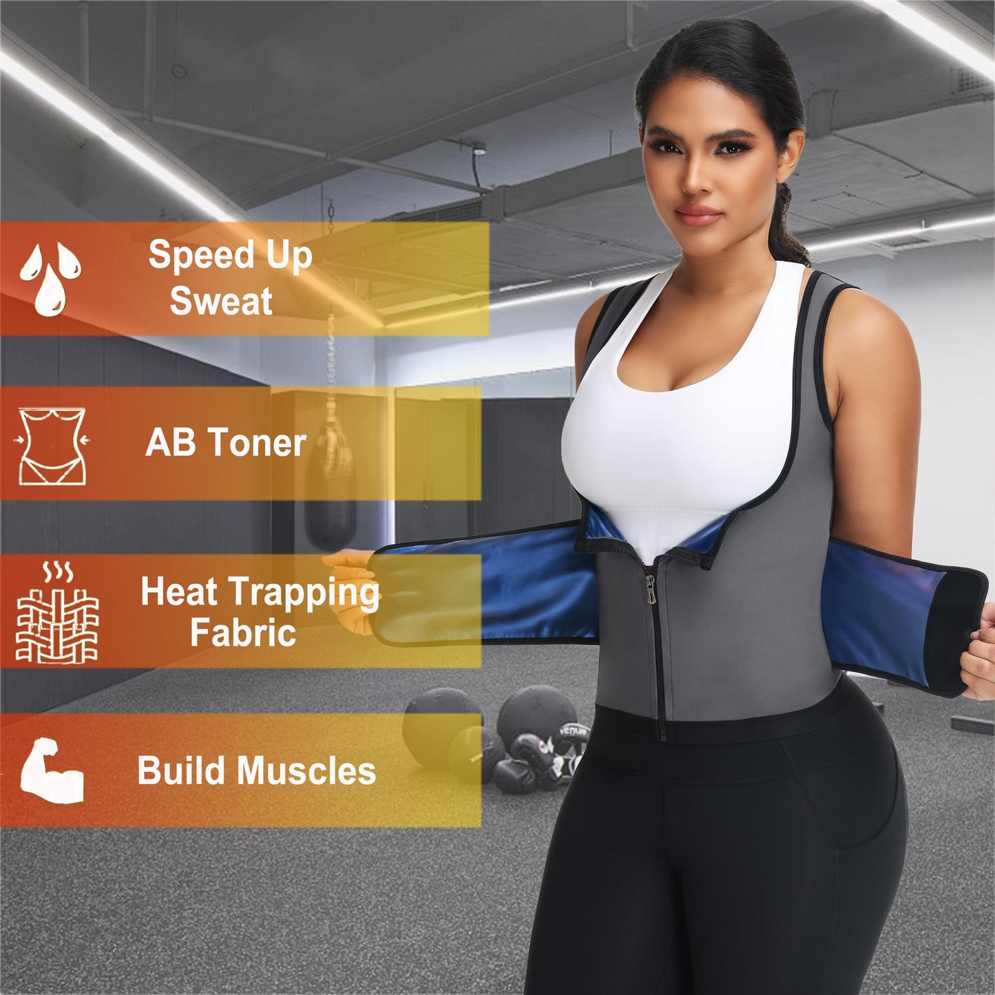 COMFREE Women Sauna Suit Waist Trainer Vest With Zipper Sweat Tank Top Body Shaper With Trimmer Belt
