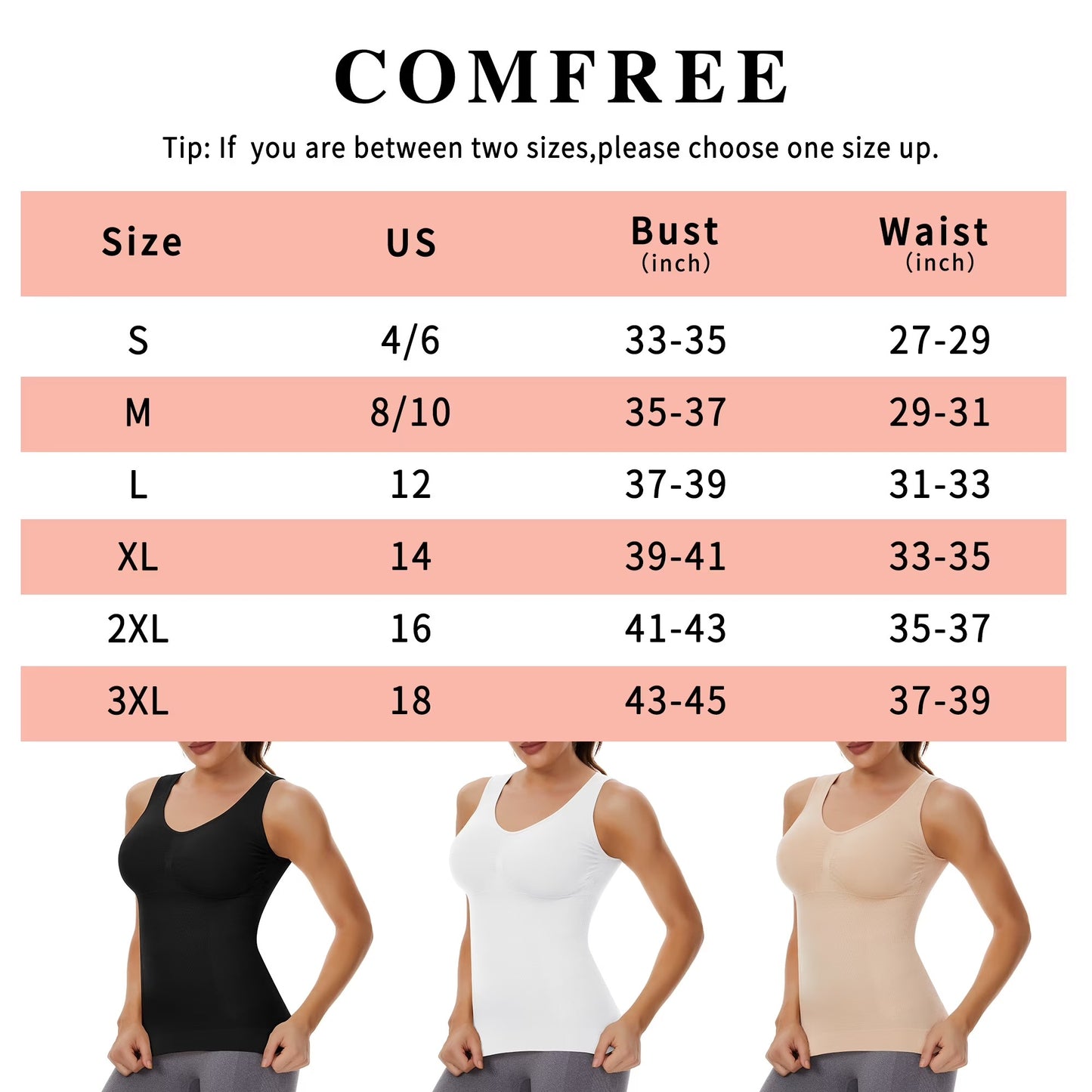 COMFREE Shapewear Camisoles with Built in Bra Tummy Control Compression Tank Tops for Women Body Shaper Padded Tanks