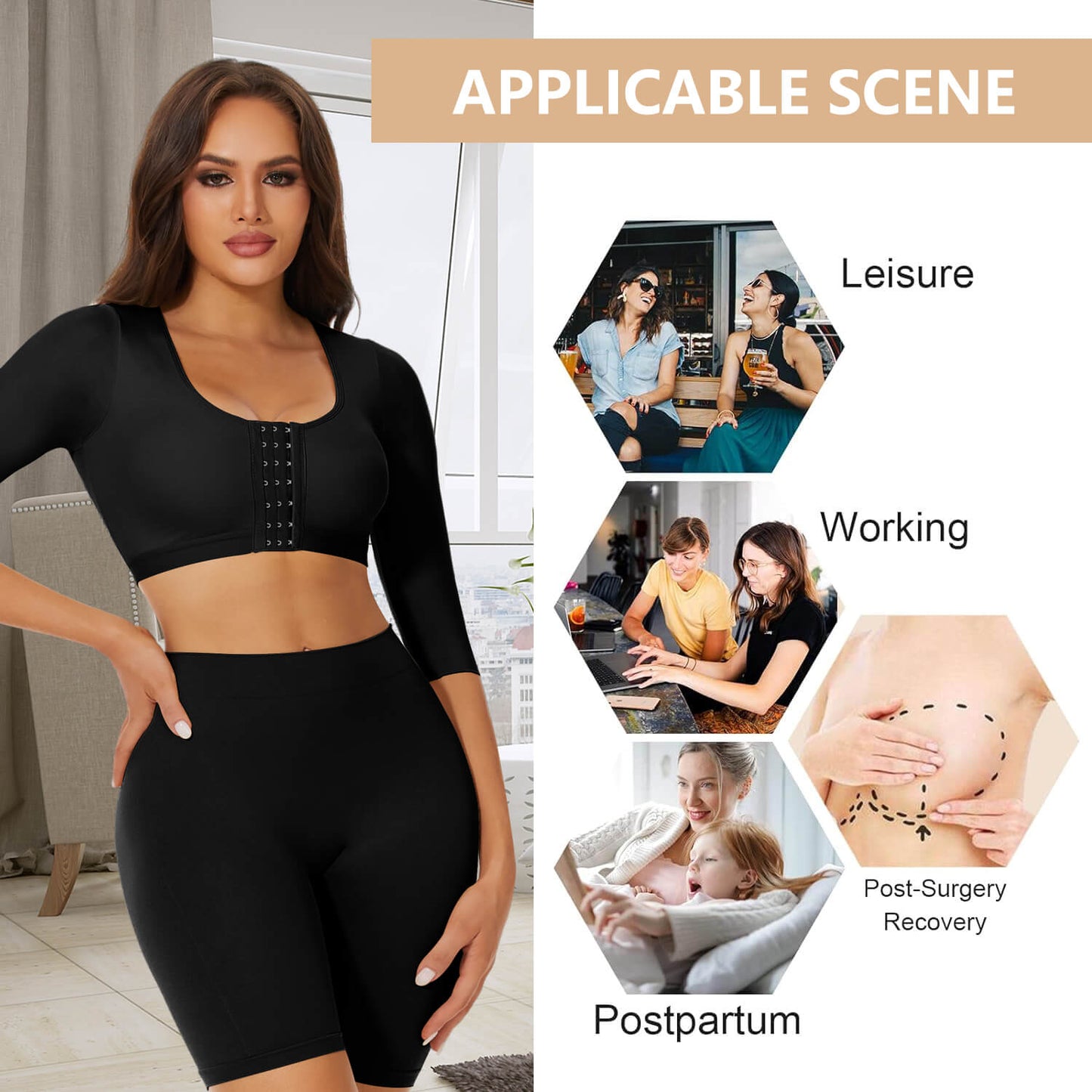 MANIFIQUE 2 Pack Arm Shaper for Women Post Surgery Arm Lipo Compression Sleeves Slimming Arm Faja Front Closure Shapewear Bra