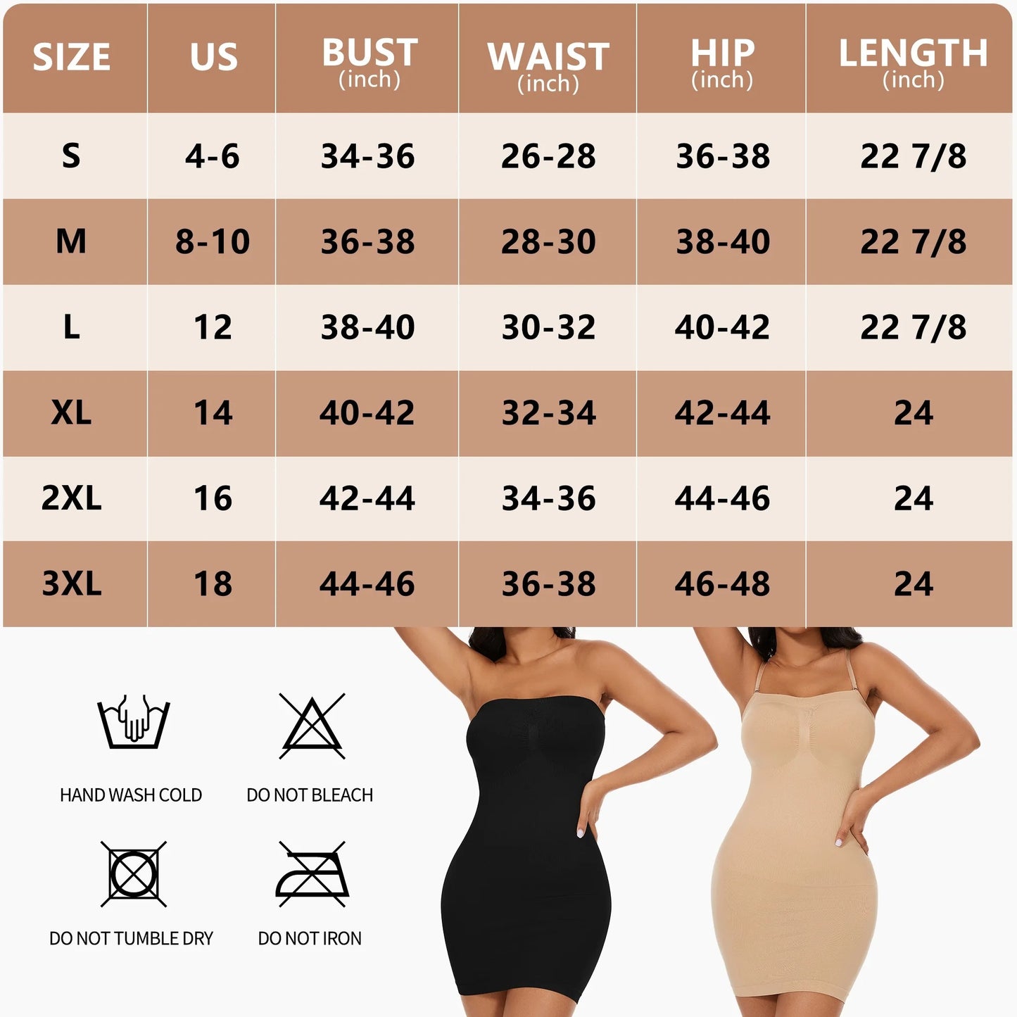 COMFREE Strapless Shapewear Slips for Women Under Dresses Tummy Control Slip Body Shaper Seamless
