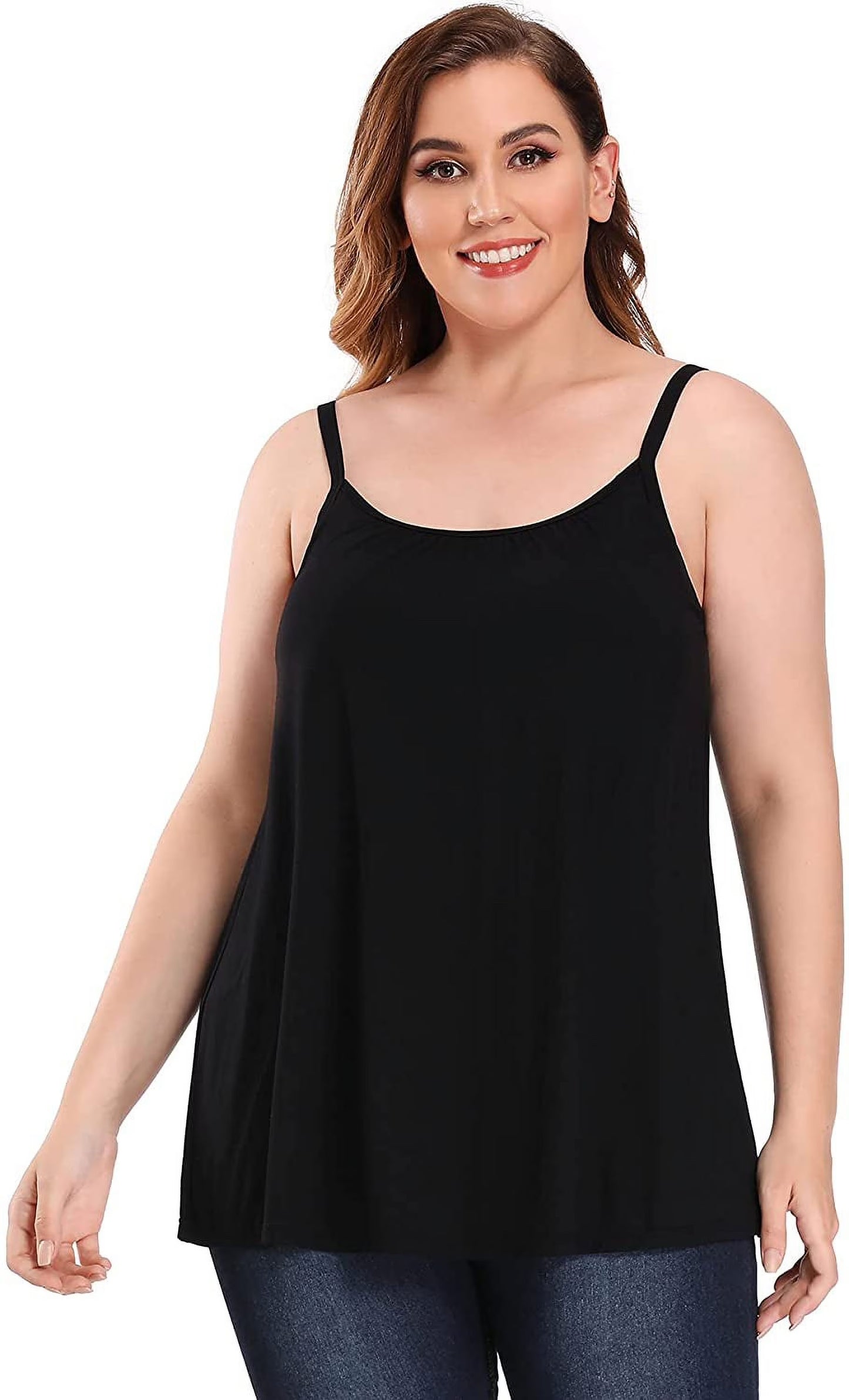 COMFREE Women's Camisole with Built in Bra Plus Size Tank Top Cami Flowy Casual Tops with Adjustable Strap (S-4XL)
