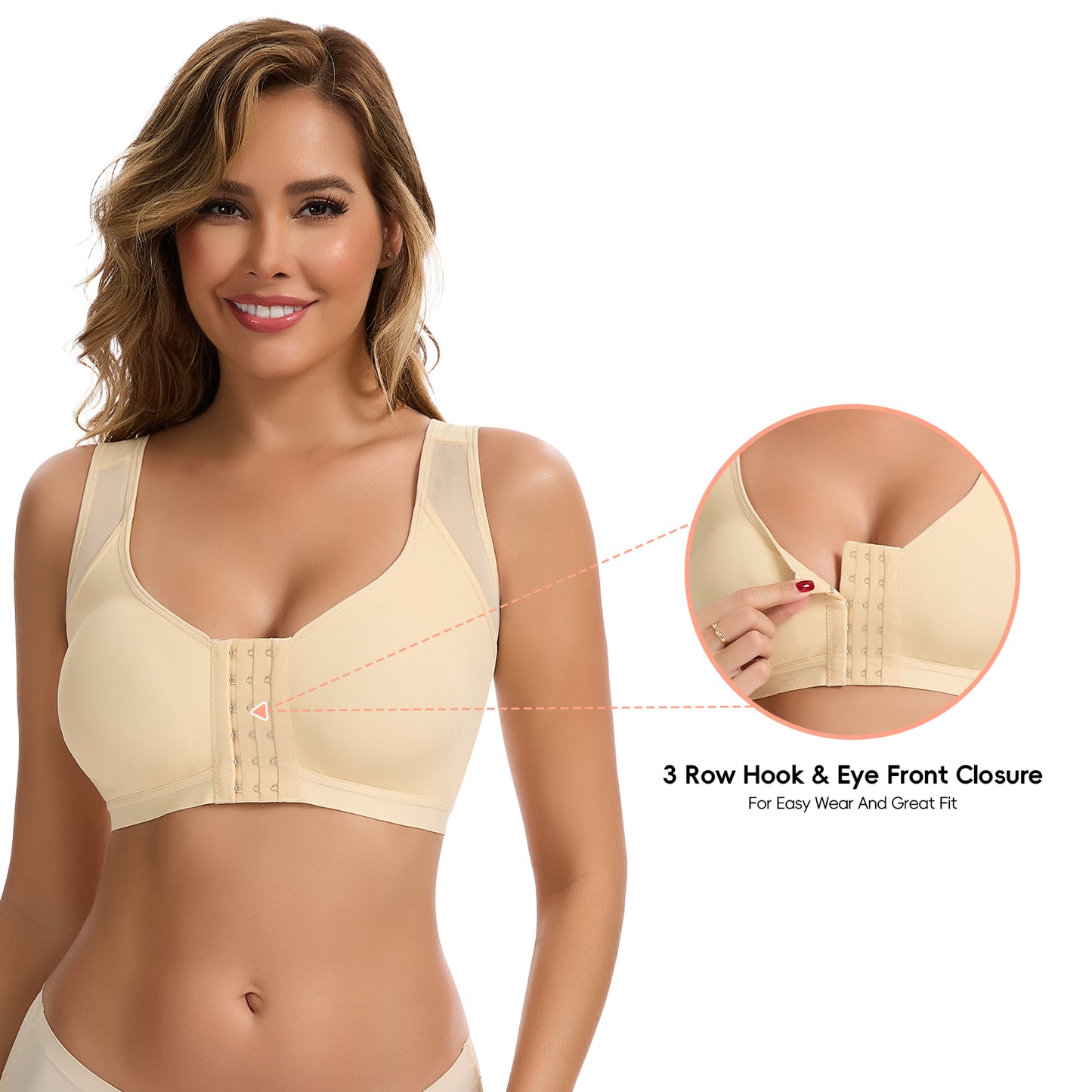 Vaslanda Front Closure Compression Bra for Women Post Surgery Recovery Support Bra with Adjustable Straps Breast Augmentation Mastectomy Bra