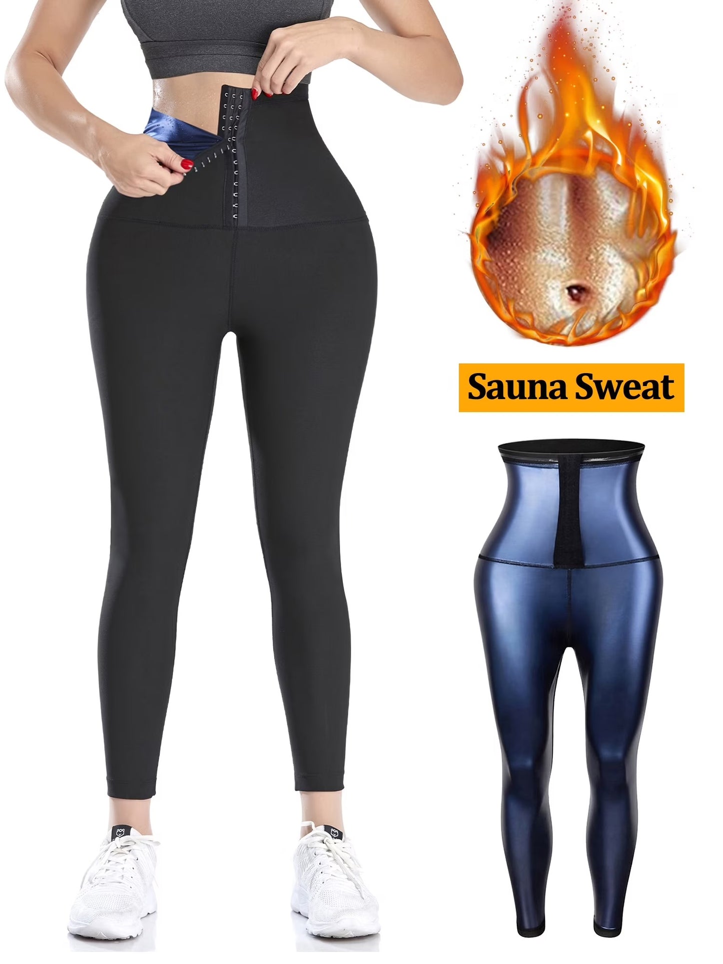 COMFREE Sauna Sweat Suit for Women High Waist Compression Leggings Waist Trainer Body Shaper Sauna Suit