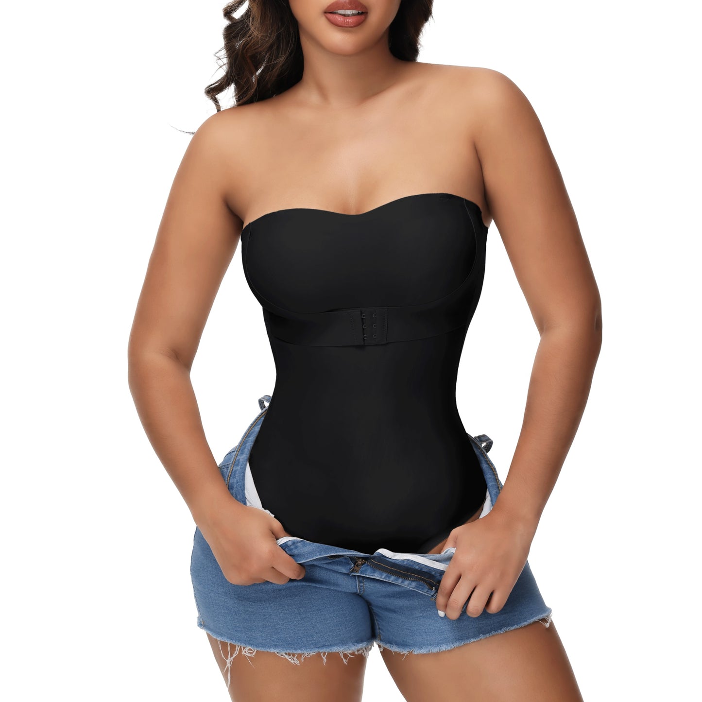 MISS COCOLI Strapless Shapewear Bodysuits for Women with Built in Bra Removable Tummy Control Shapewear Thong Sculpting Body Shaper