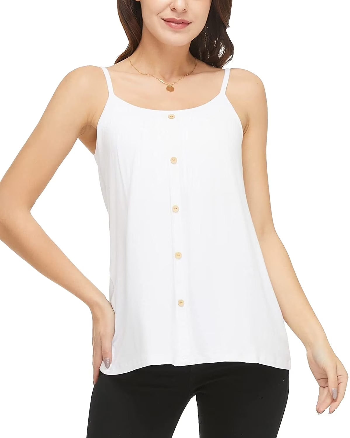 COMFREE Women's Camisole with Built in Bra Plus Size Tank Top Cami Flowy Casual Tops with Adjustable Strap (S-4XL)