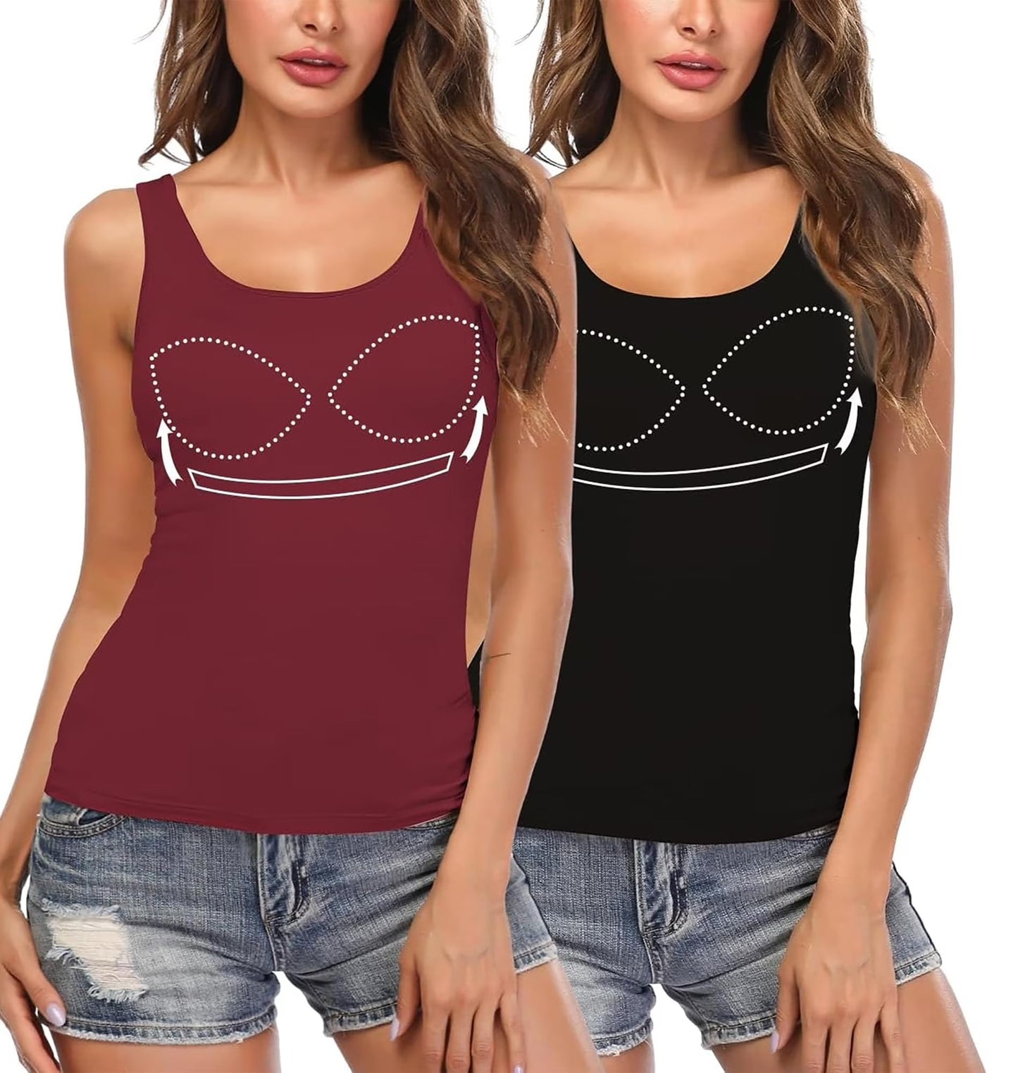 CARCOS Womens Tank Tops with Built in Shelf Bra Plus Size Basic Stretchy Padded Camisole Casual Layering Tanks Undershirt