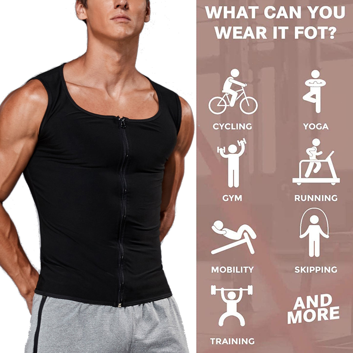 LALAMELON Sweat Vest for Men Waist Trainer Sauna Vest Body Shaper Polymer Zipper Sauna Tank Top Workout Shirt