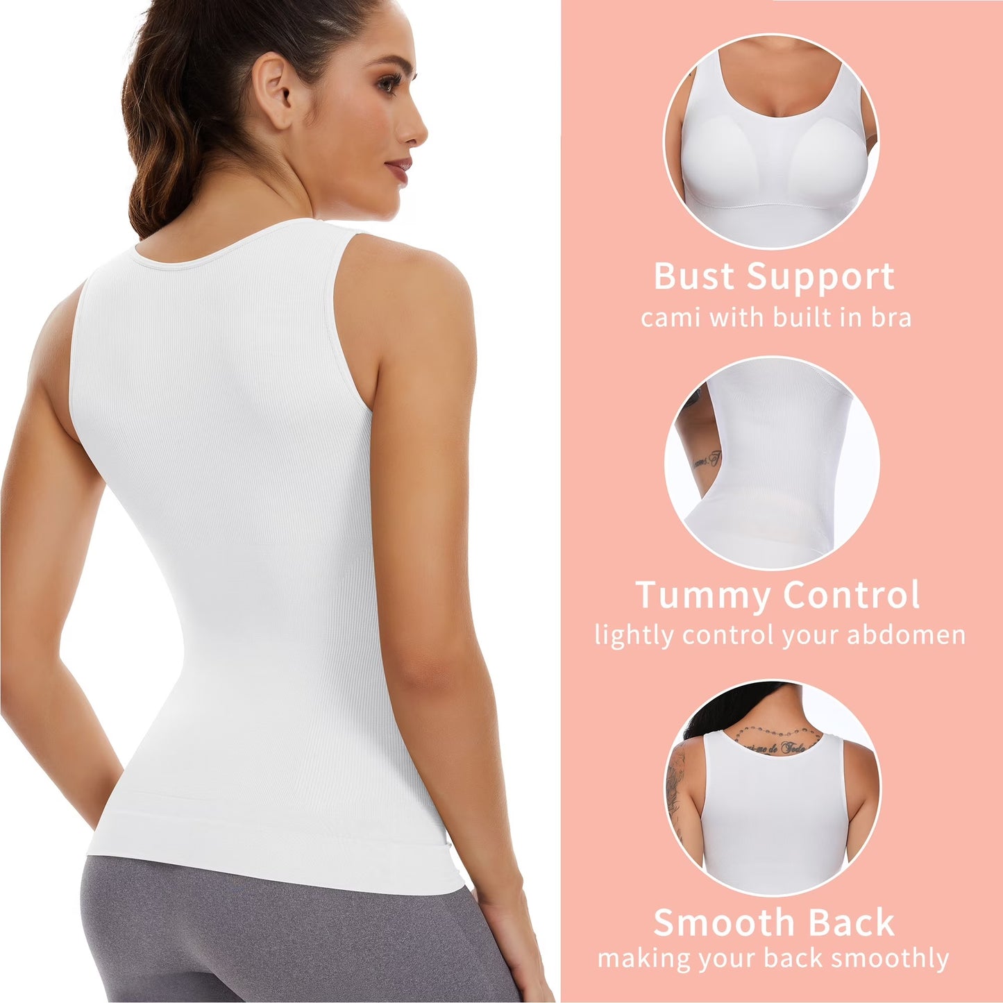 COMFREE Shapewear Camisoles with Built in Bra Tummy Control Compression Tank Tops for Women Body Shaper Padded Tanks