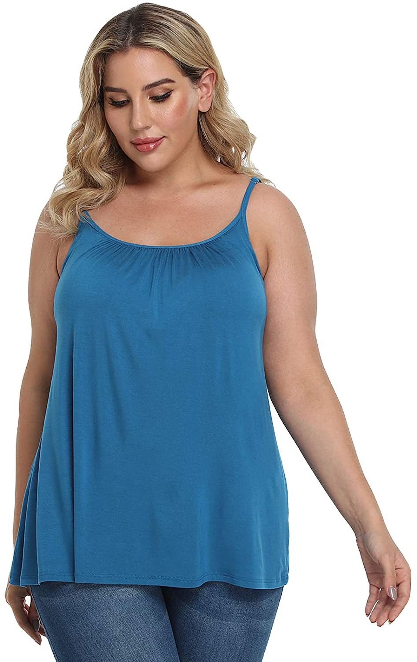 COMFREE Women's Camisole with Built in Bra Plus Size Tank Top Cami Flowy Casual Tops with Adjustable Strap (S-4XL)