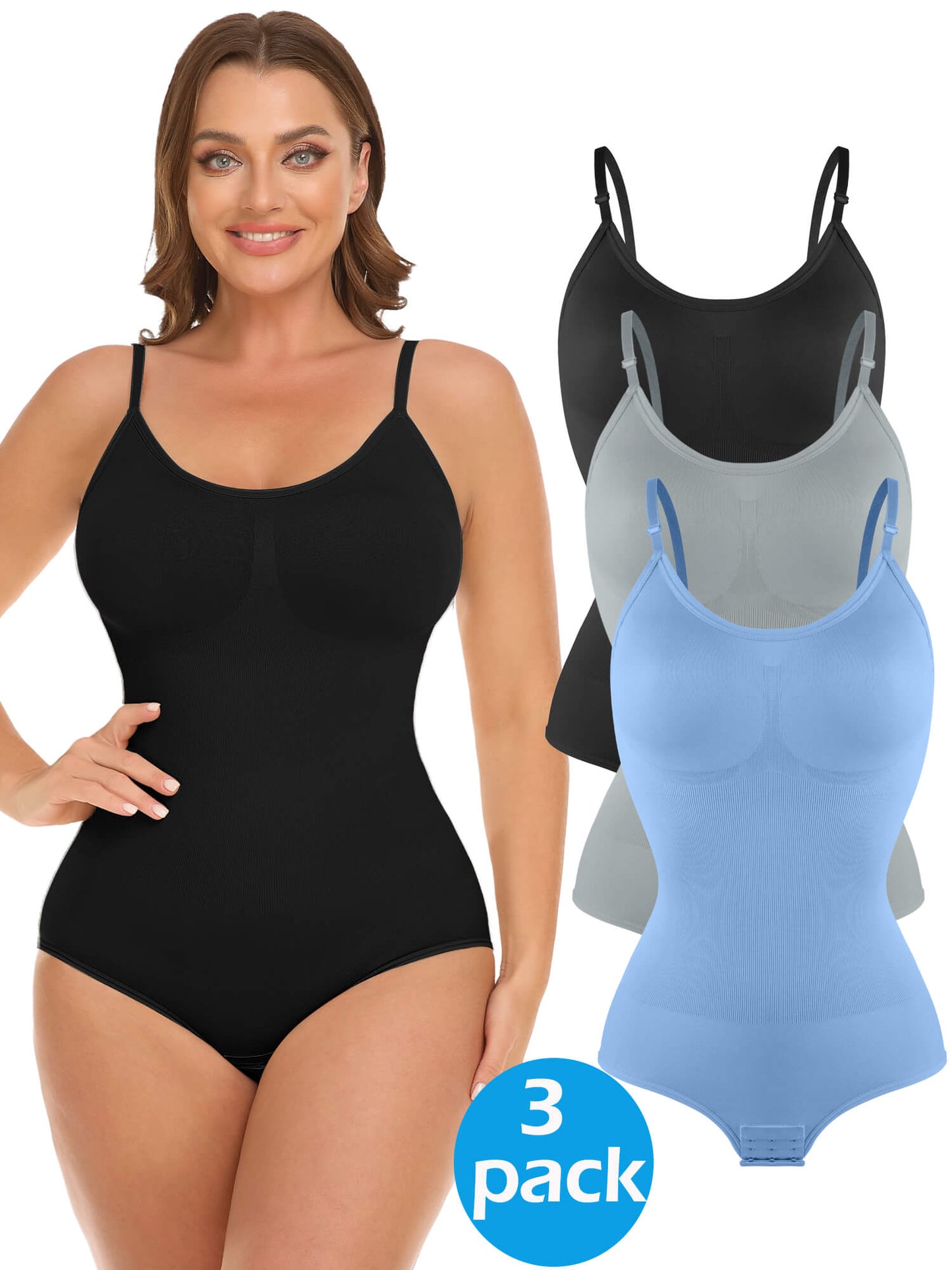 MANIFIQUE 3 Piece Shapewear Bodysuits Women Clothing Tummy Control Seamless Full Body Shaper V Neck Jumpsuits Top