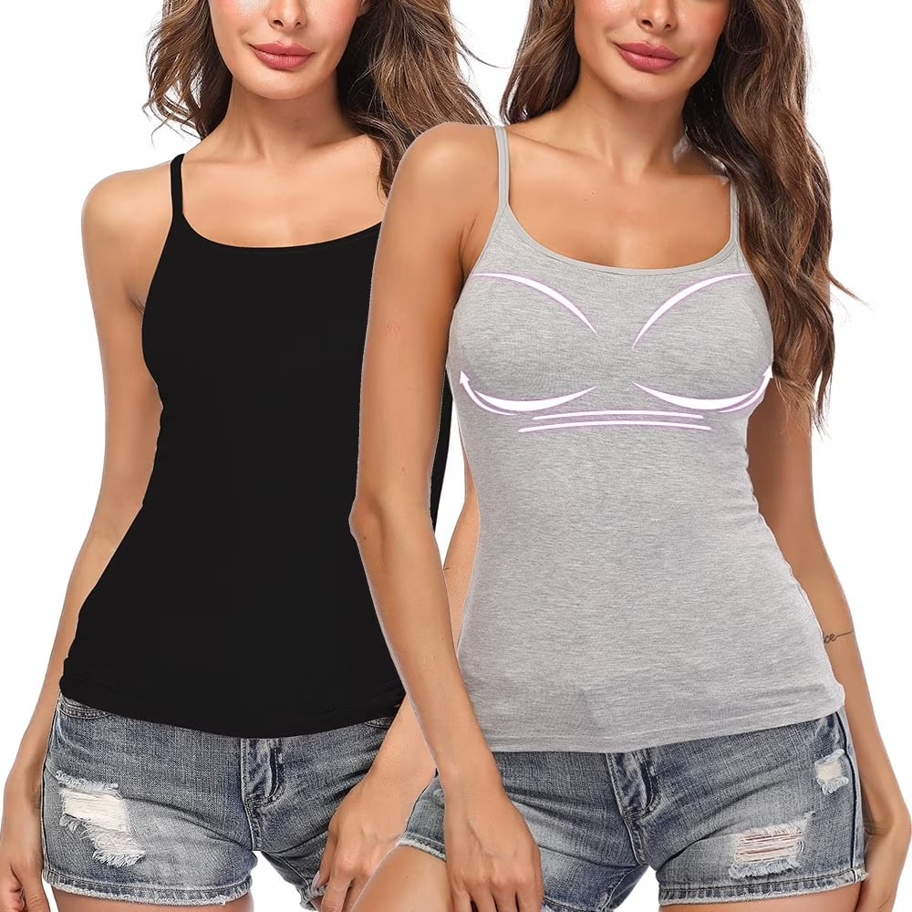 CARCOS Womens Tank Tops with Built in Shelf Bra Plus Size Basic Stretchy Padded Camisole Casual Layering Tanks Undershirt