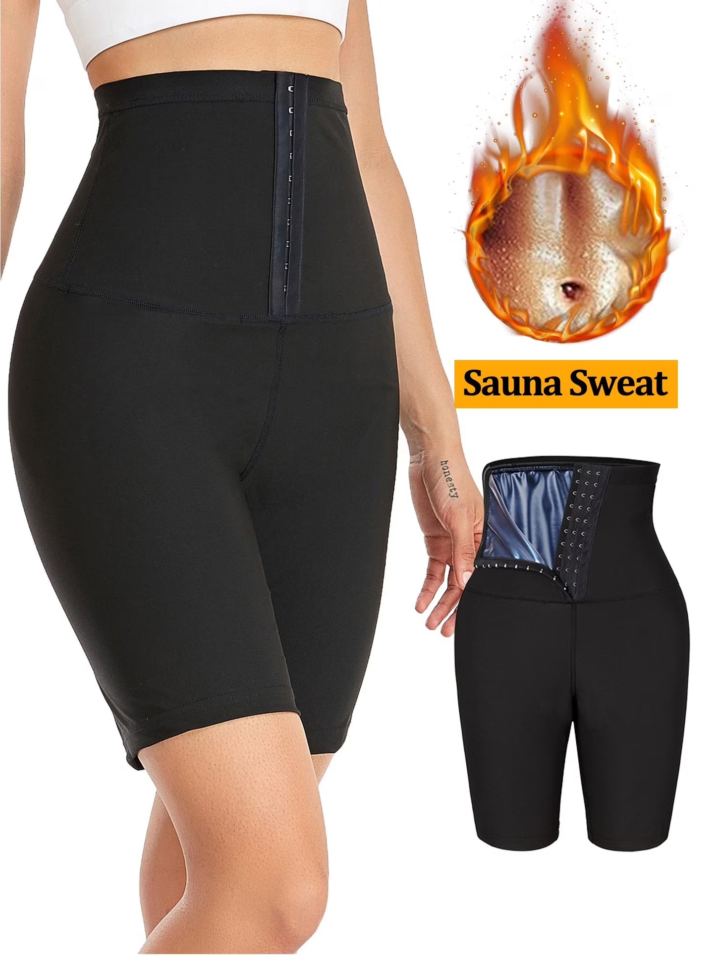 COMFREE Sauna Sweat Suit for Women High Waist Compression Leggings Waist Trainer Body Shaper Sauna Suit