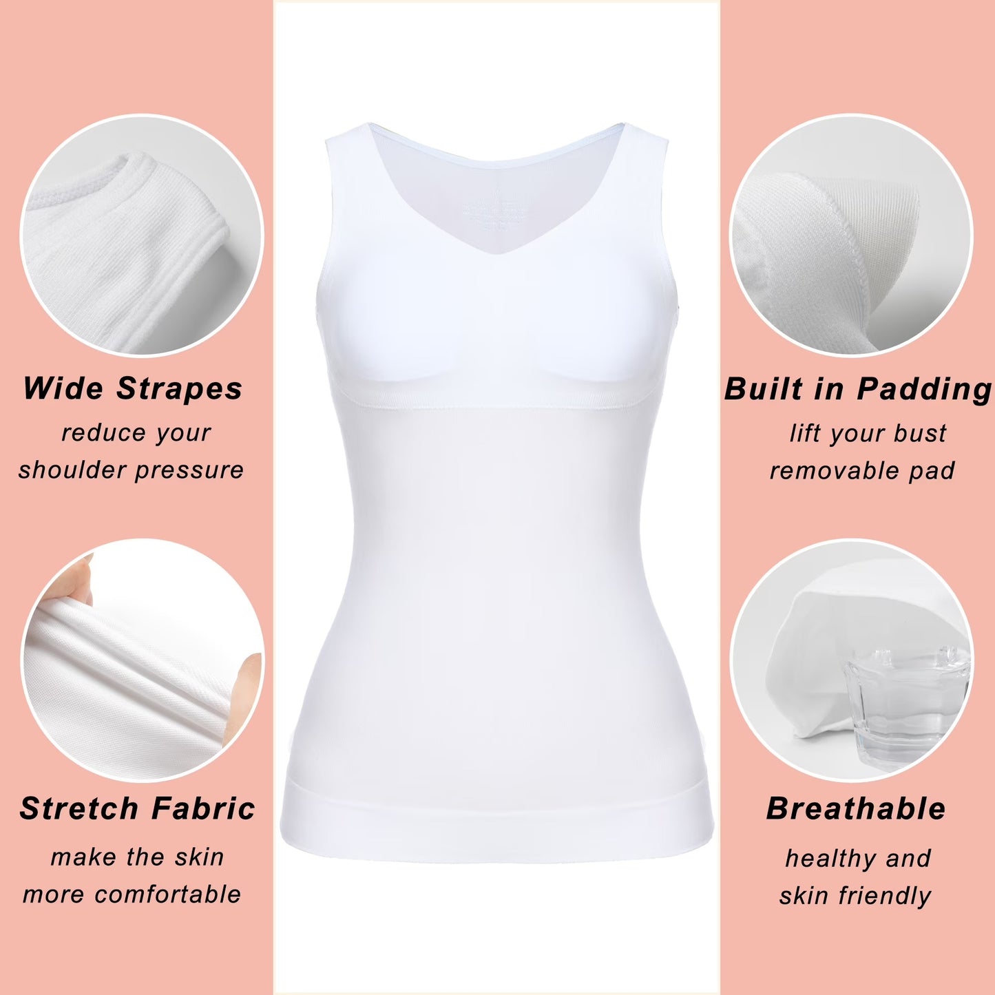 COMFREE Shapewear Camisoles with Built in Bra Tummy Control Compression Tank Tops for Women Body Shaper Padded Tanks