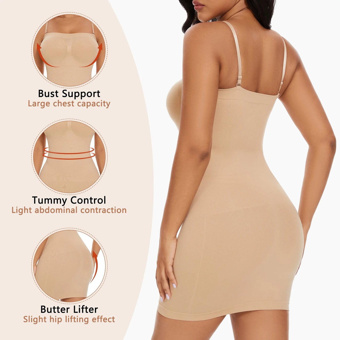 COMFREE Strapless Shapewear Slips for Women Under Dresses Tummy Control Slip Body Shaper Seamless