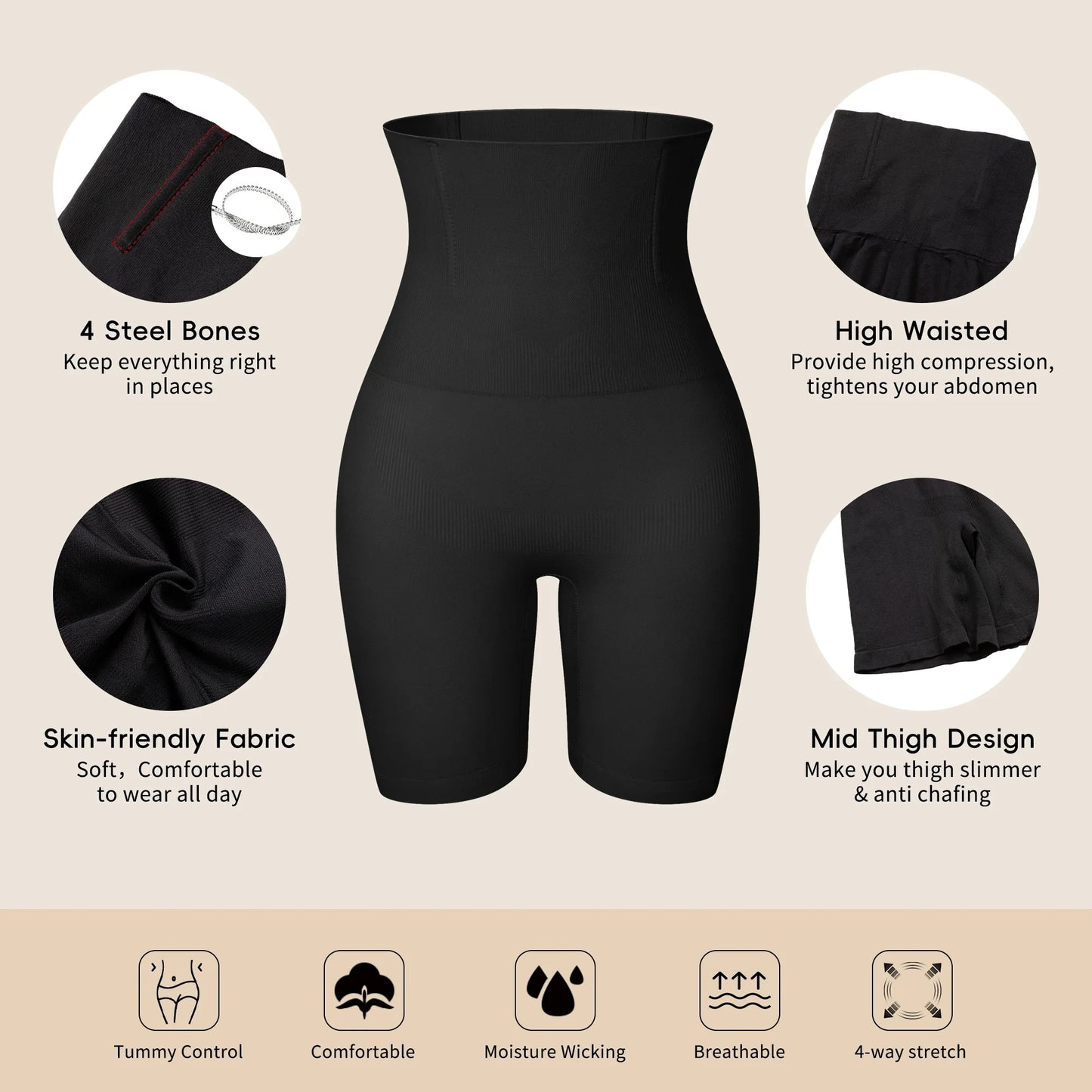 COMFREE Shapewear Shorts for Women Tummy Control High Waist Body Shaper Compression Thigh Slimmer Butt Lifter Panties