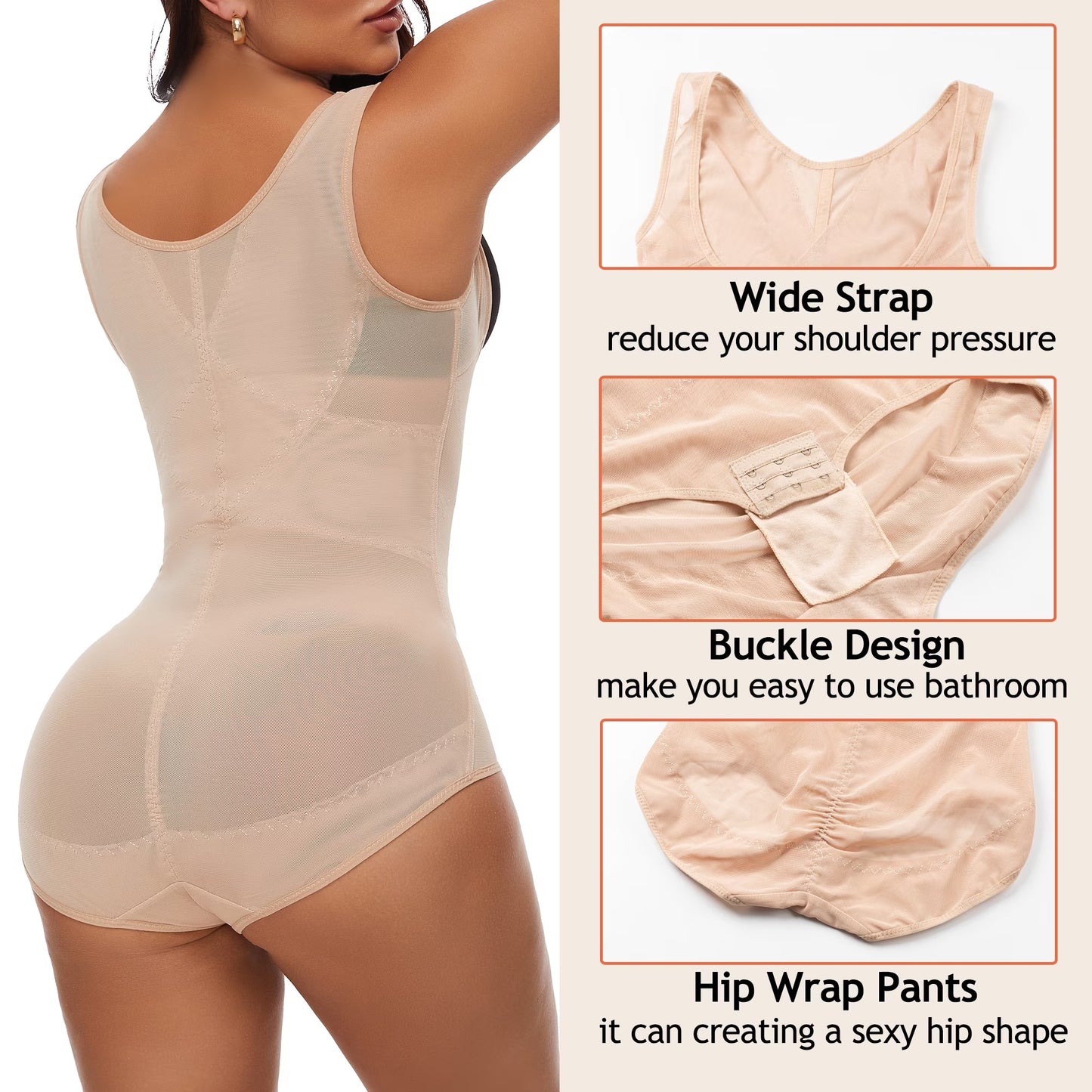 MISS COCOLI Shapewear for Women Waist Trainer Tummy Control Plus Size Body Shaper Compression Bodysuit